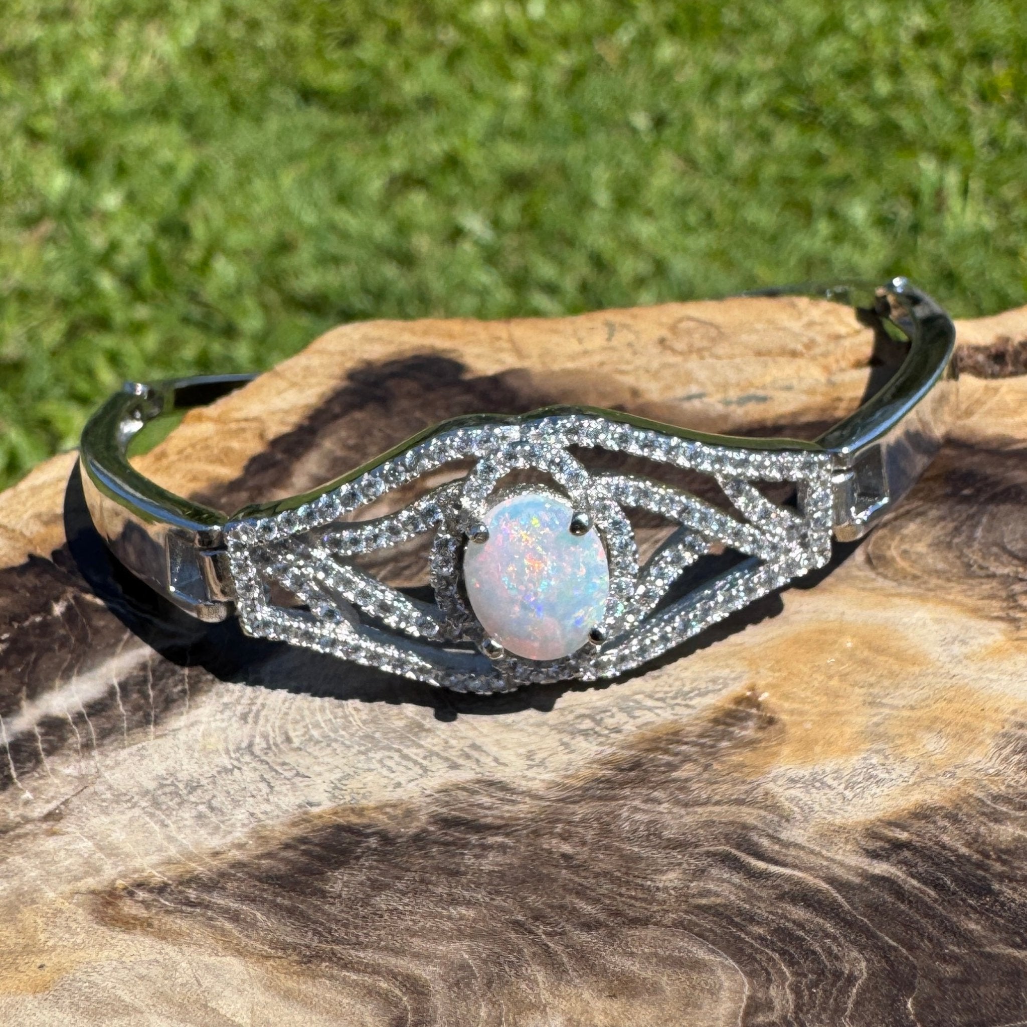 Sydney Shimmer ~ 1ct Coober Pedy Opal and Cubic Zirconia 925 Sterling Silver Bracelet