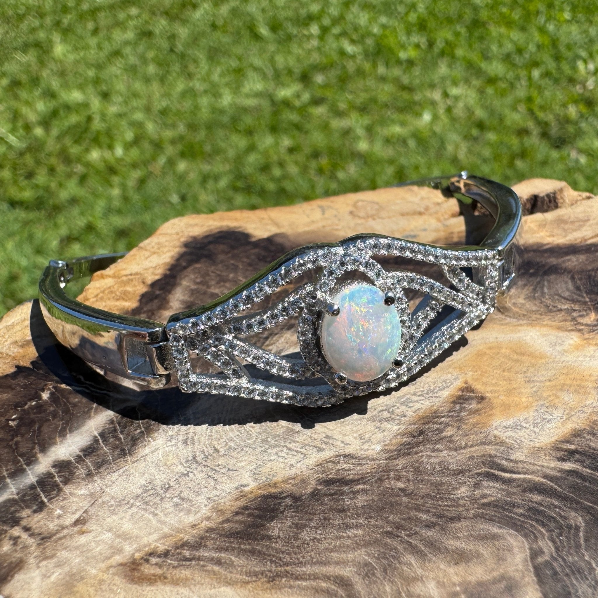 Sydney Shimmer ~ 1ct Coober Pedy Opal and Cubic Zirconia 925 Sterling Silver Bracelet