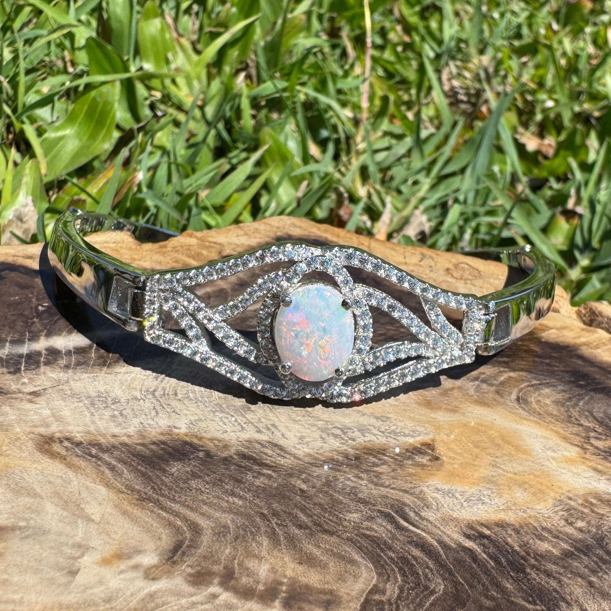 Sydney Shimmer ~ 1ct Coober Pedy Opal and Cubic Zirconia 925 Sterling Silver Bracelet