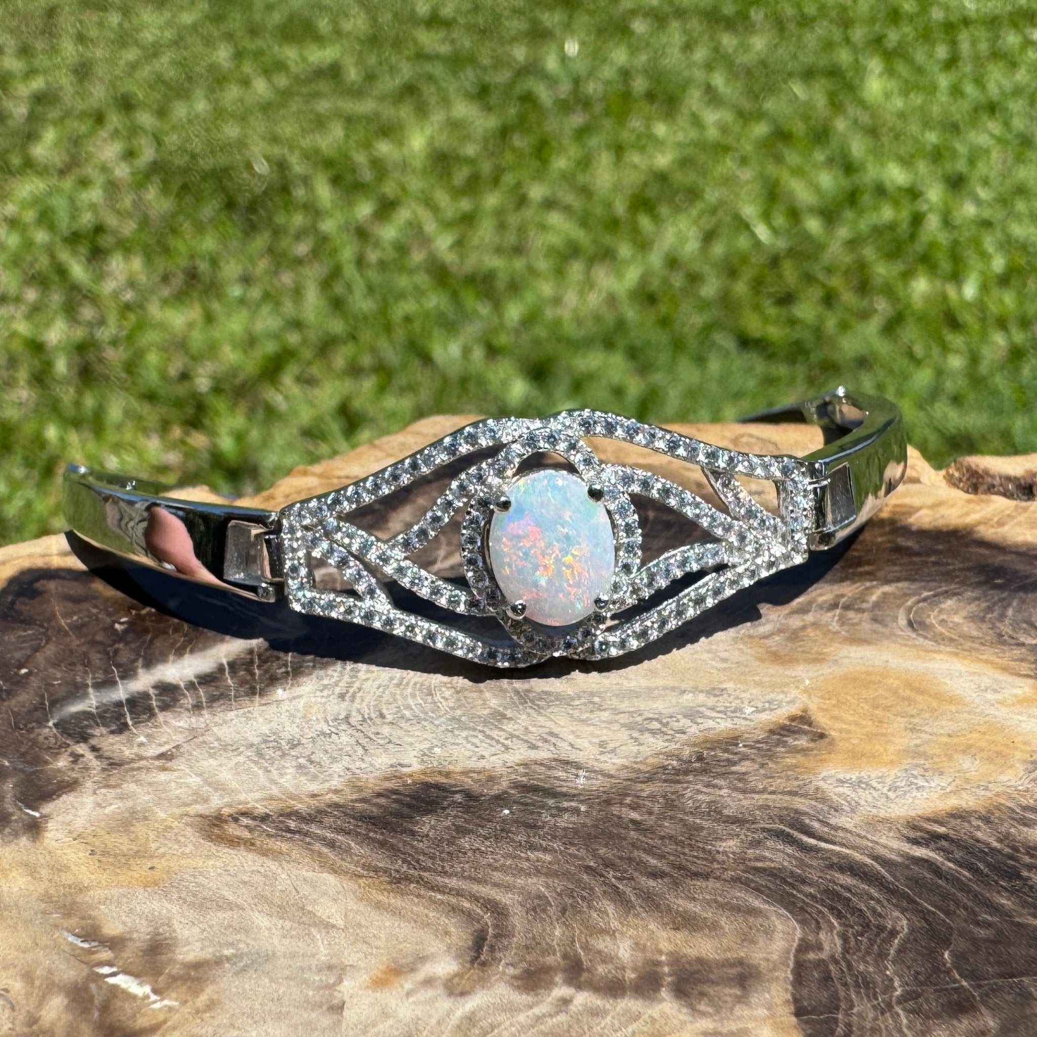 Sydney Shimmer ~ 1ct Coober Pedy Opal and Cubic Zirconia 925 Sterling Silver Bracelet