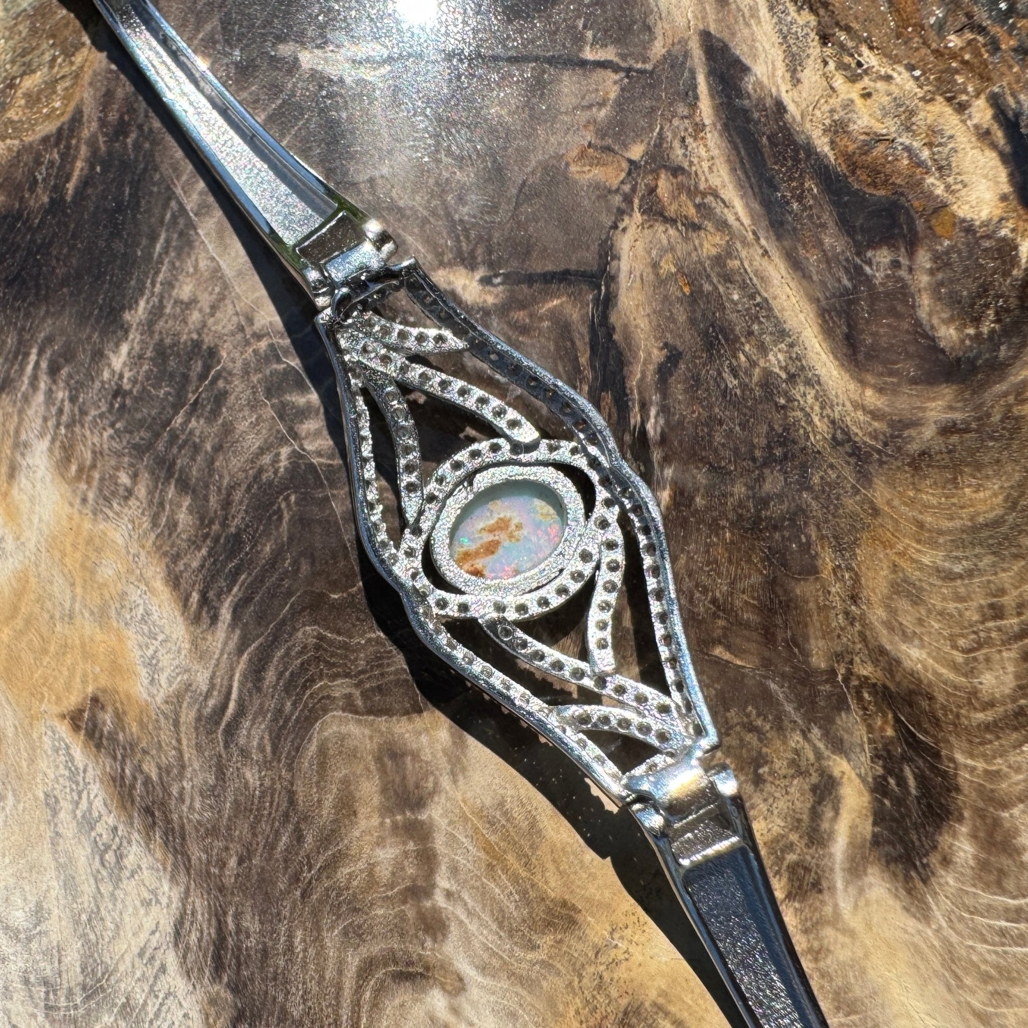 Sydney Shimmer ~ 1ct Coober Pedy Opal and Cubic Zirconia 925 Sterling Silver Bracelet