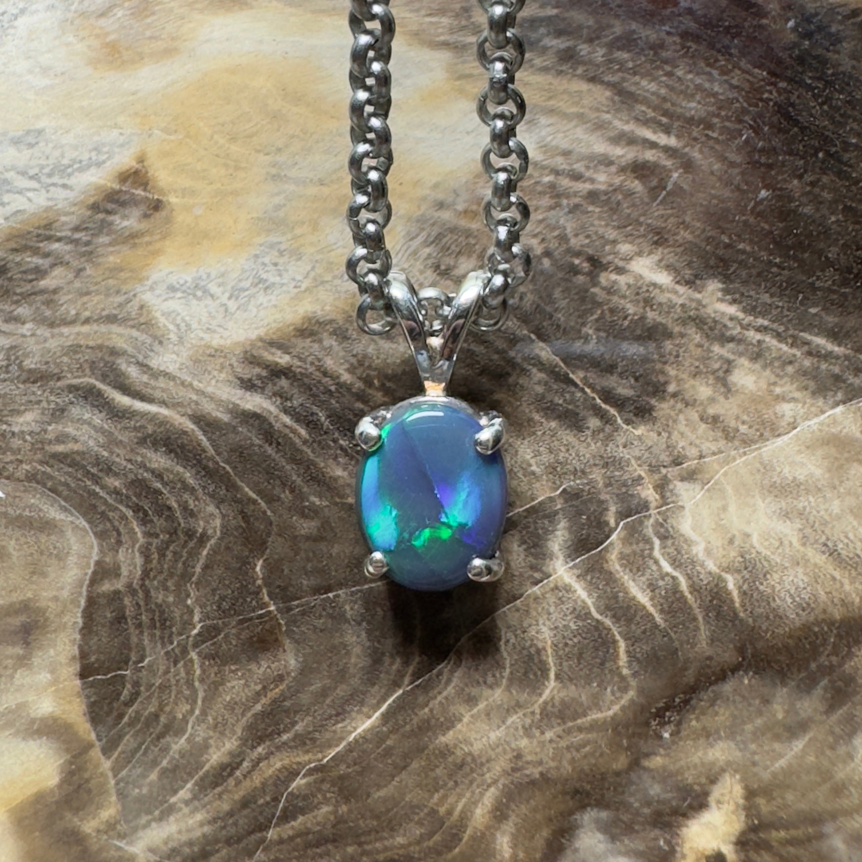 Talawanta Shadow ~ 1ct Lightning Ridge Black Opal 925 Silver Pendant