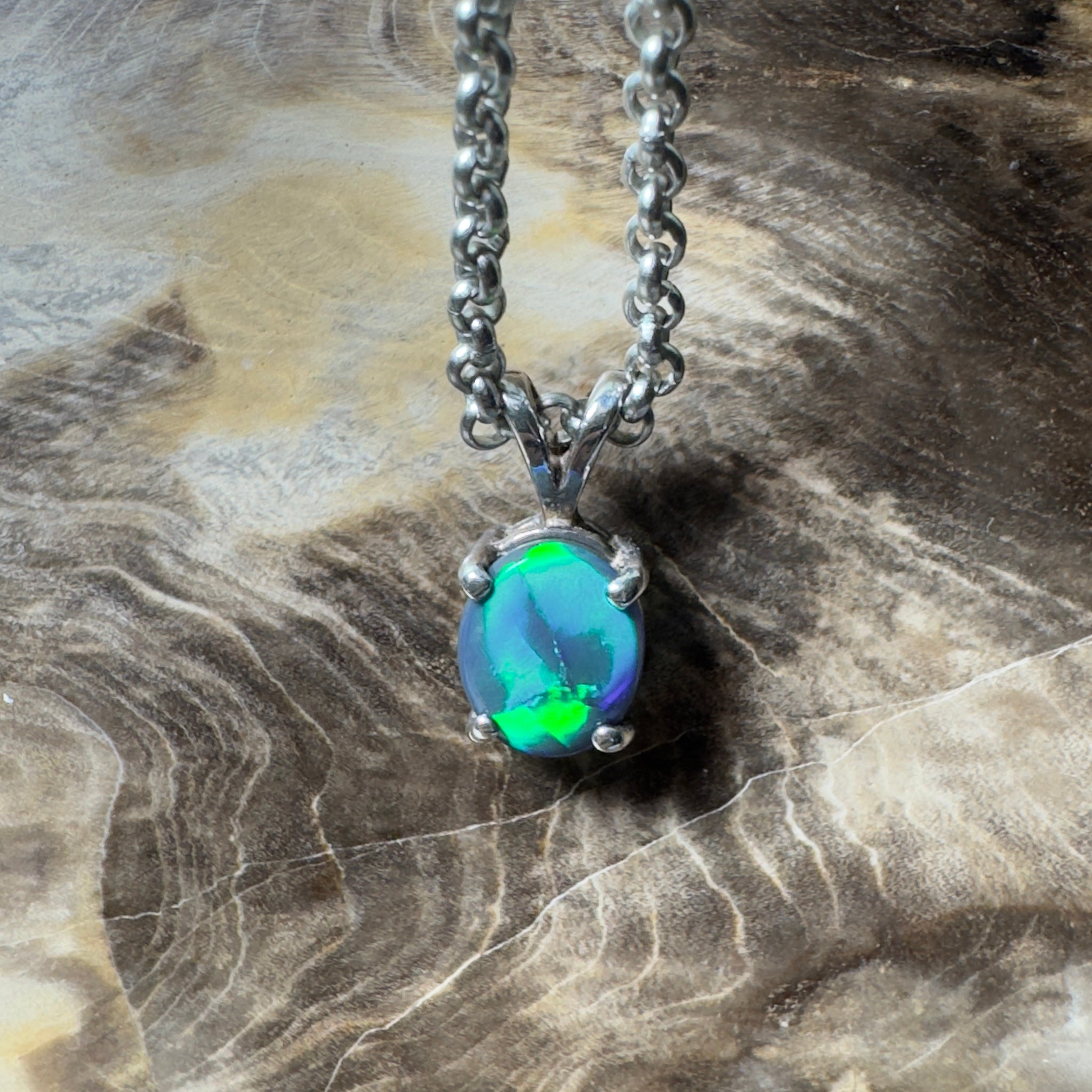 Talawanta Shadow ~ 1ct Lightning Ridge Black Opal 925 Silver Pendant
