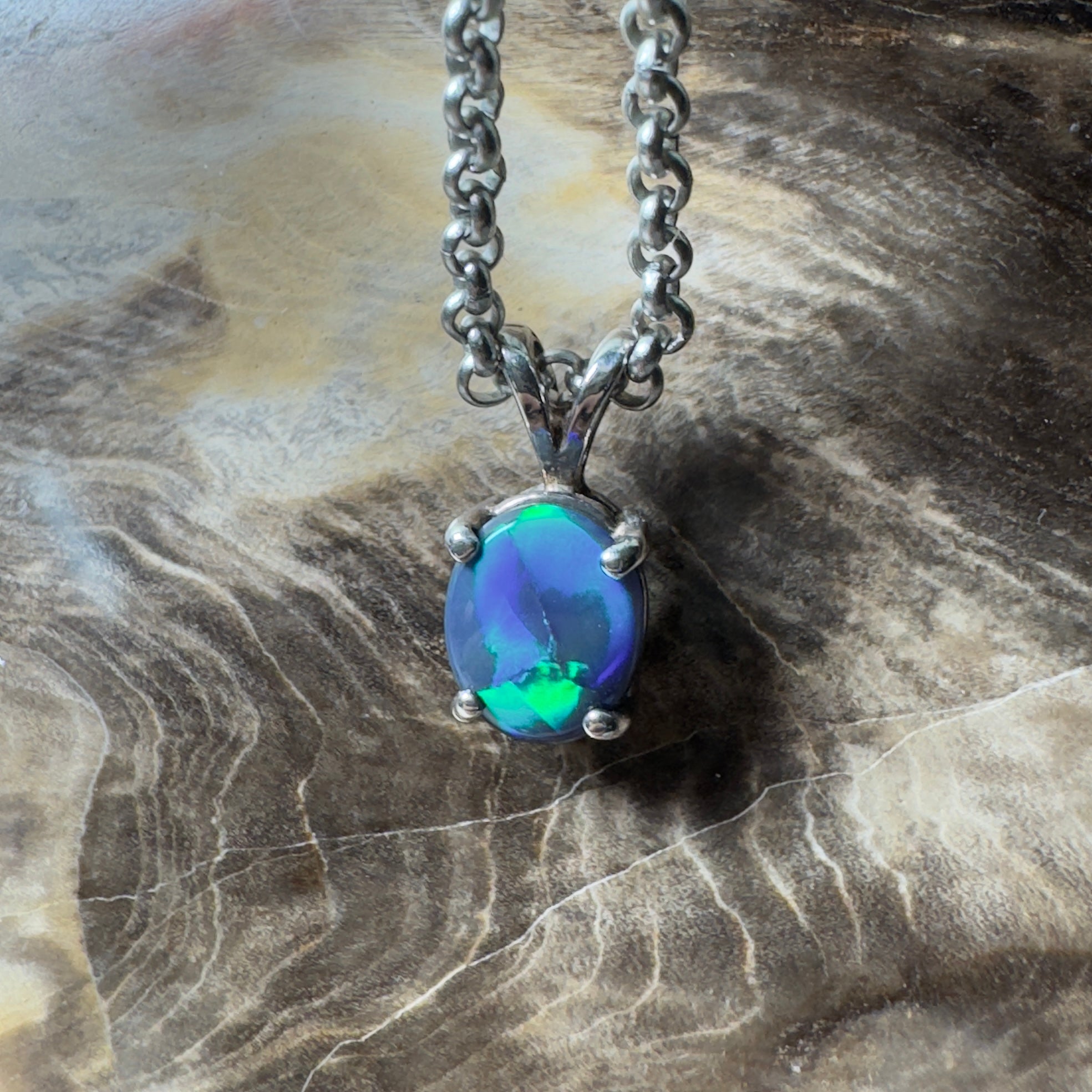 Talawanta Shadow ~ 1ct Lightning Ridge Black Opal 925 Silver Pendant