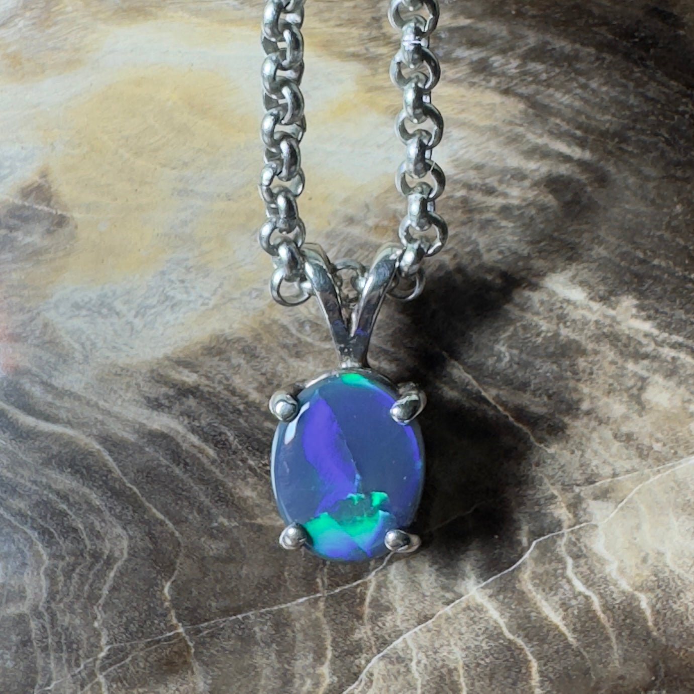 Talawanta Shadow ~ 1ct Lightning Ridge Black Opal 925 Silver Pendant