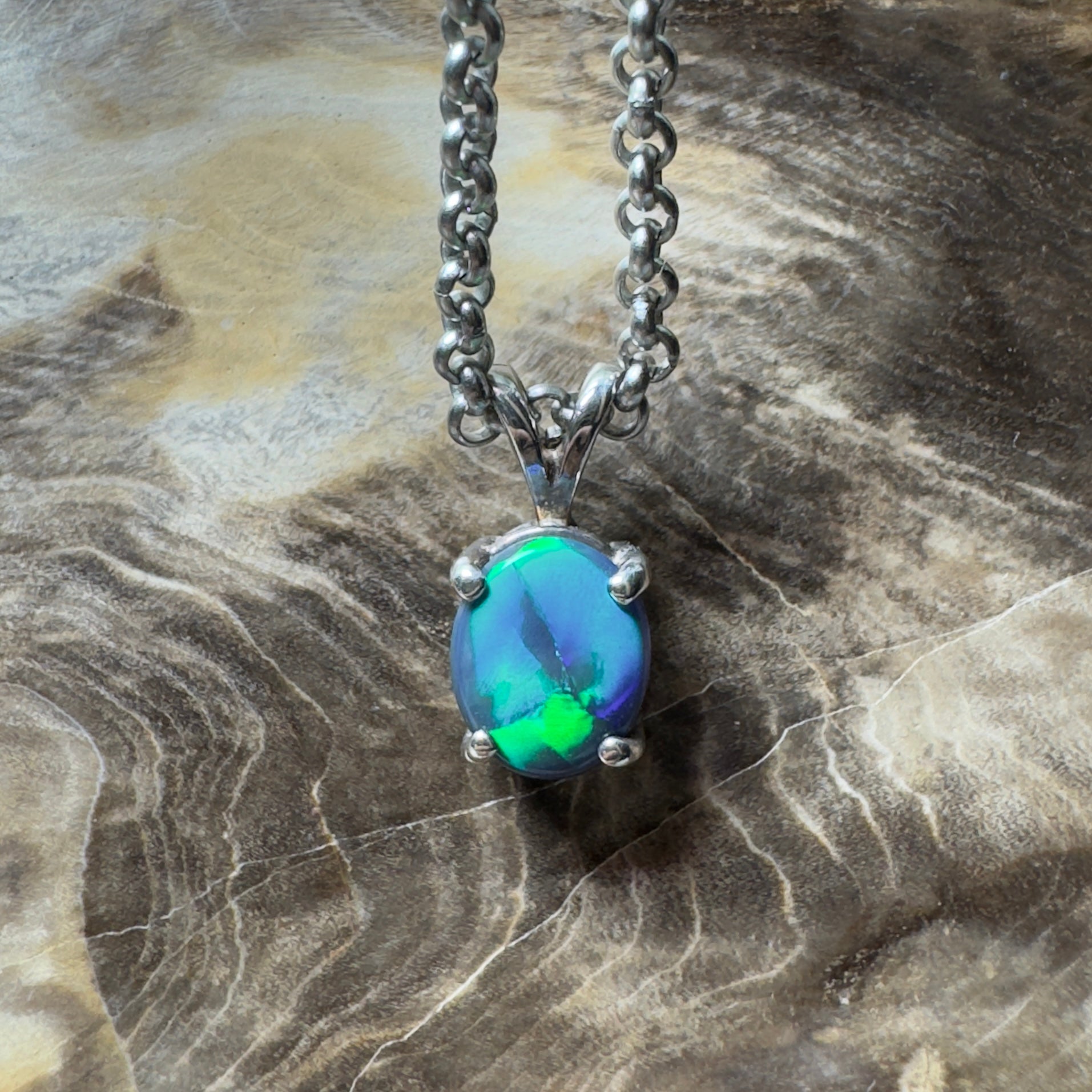 Talawanta Shadow ~ 1ct Lightning Ridge Black Opal 925 Silver Pendant