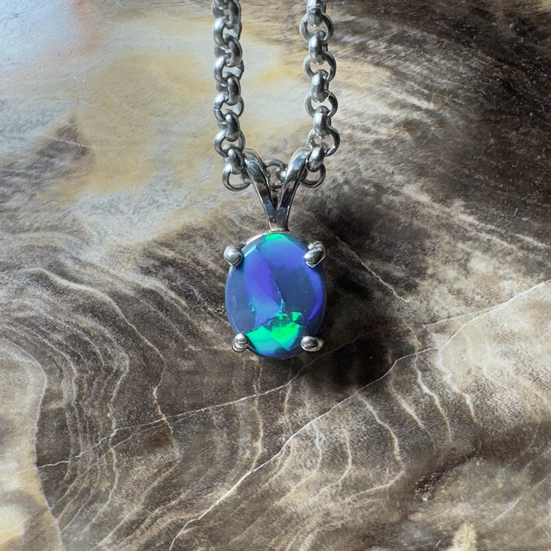 Talawanta Shadow ~ 1ct Lightning Ridge Black Opal 925 Silver Pendant