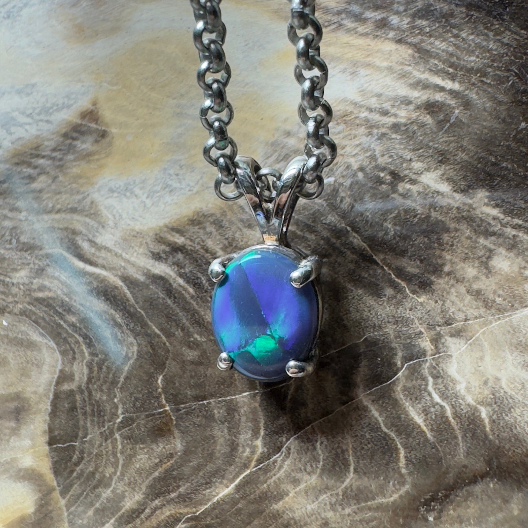 Talawanta Shadow ~ 1ct Lightning Ridge Black Opal 925 Silver Pendant