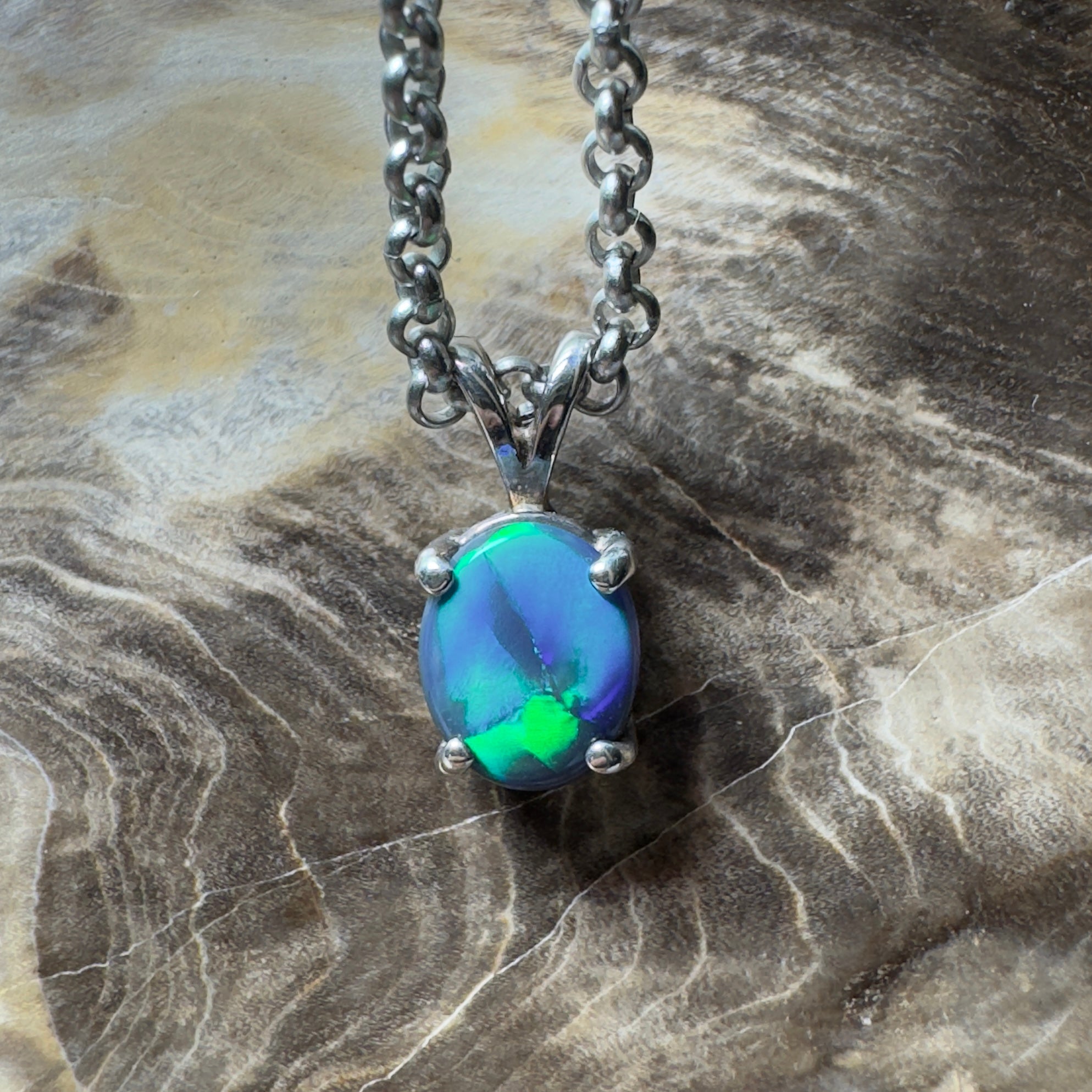 Talawanta Shadow ~ 1ct Lightning Ridge Black Opal 925 Silver Pendant