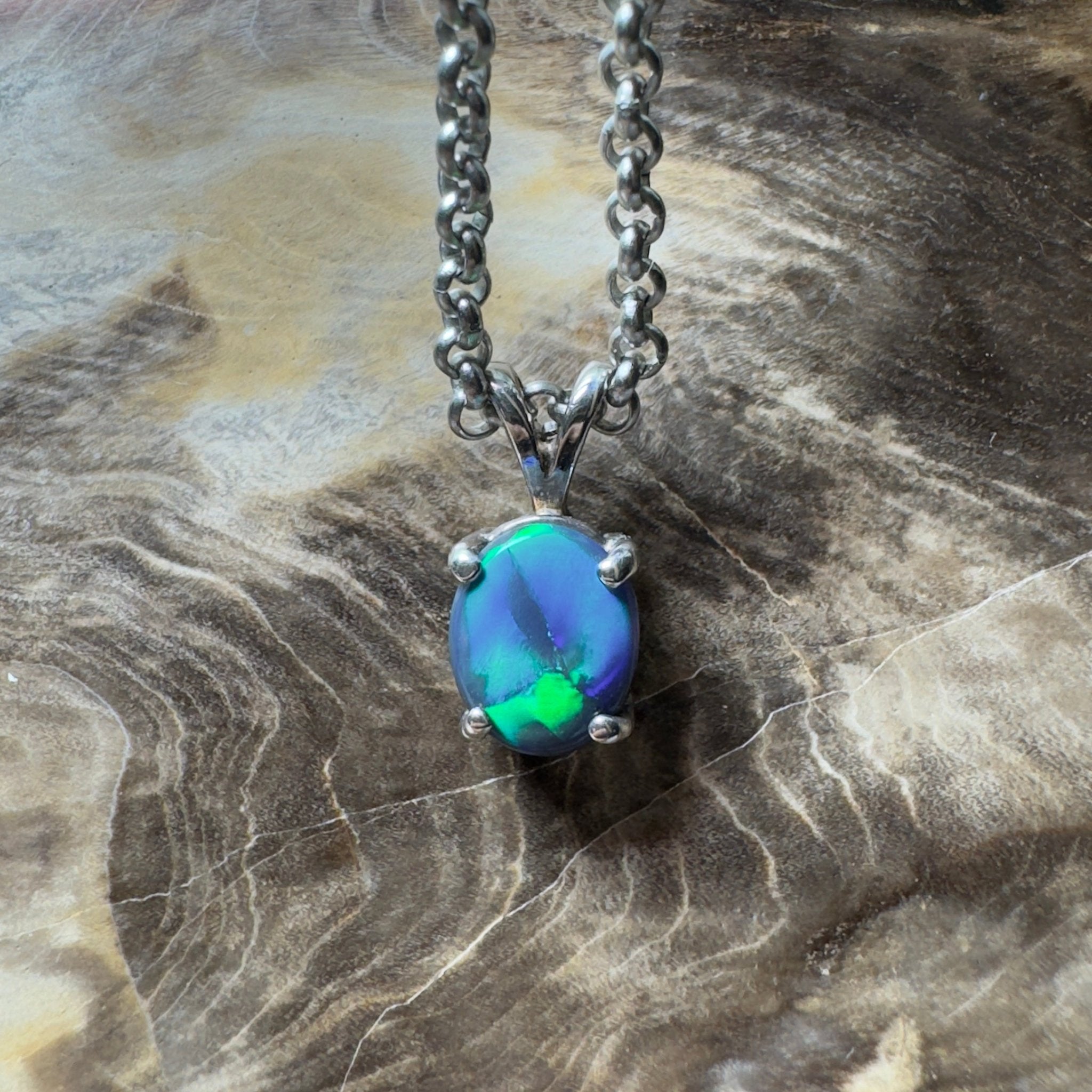 Talawanta Shadow ~ 1ct Lightning Ridge Black Opal 925 Silver Pendant