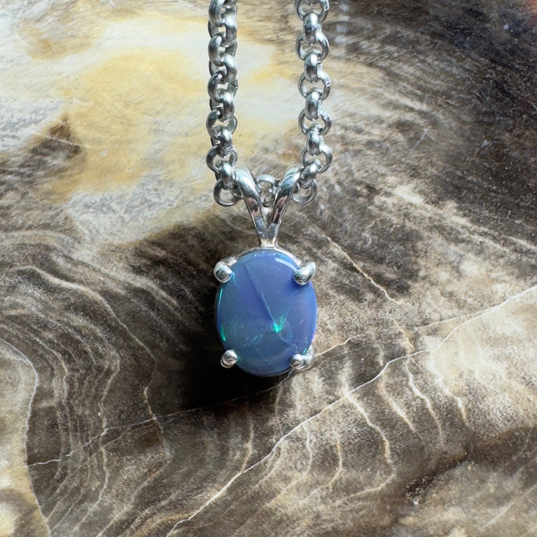 Talawanta Shadow ~ 1ct Lightning Ridge Black Opal 925 Silver Pendant