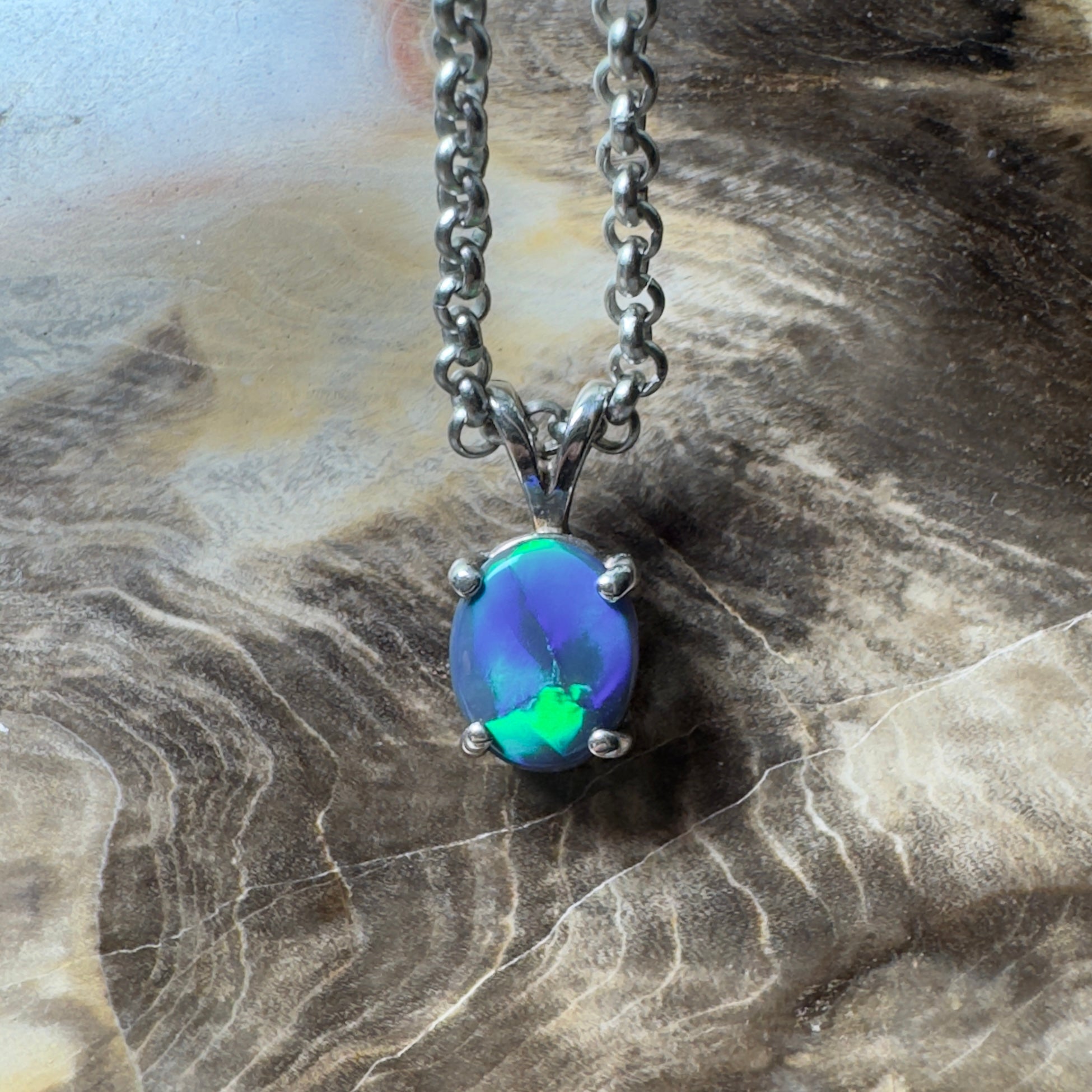Talawanta Shadow ~ 1ct Lightning Ridge Black Opal 925 Silver Pendant