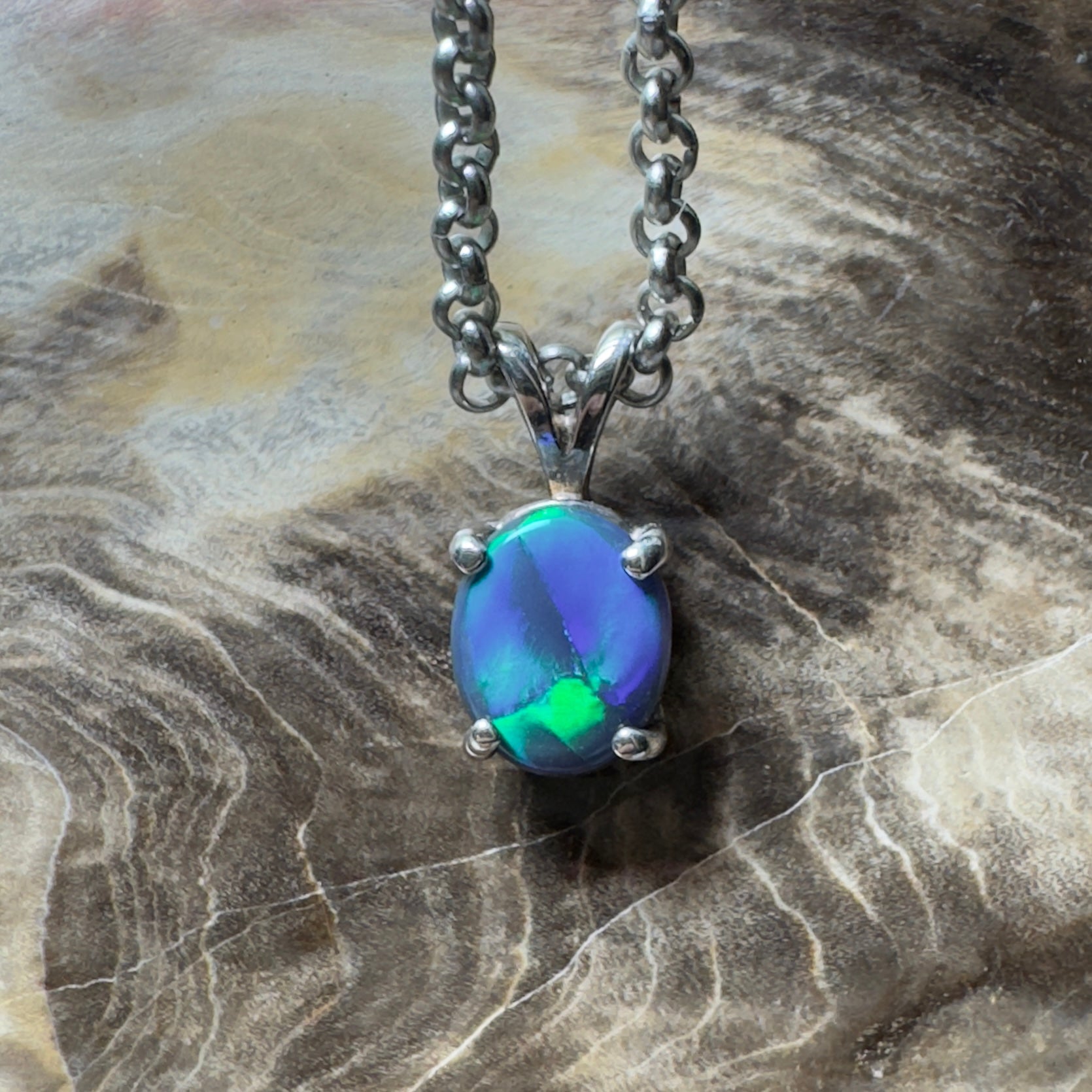 Talawanta Shadow ~ 1ct Lightning Ridge Black Opal 925 Silver Pendant