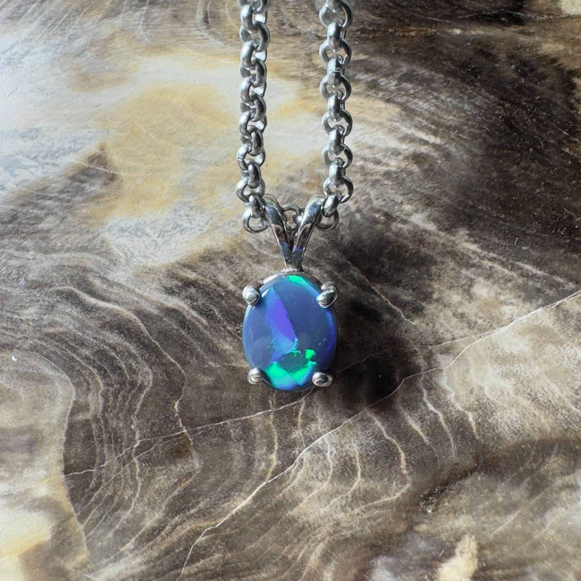 Talawanta Shadow ~ 1ct Lightning Ridge Black Opal 925 Silver Pendant