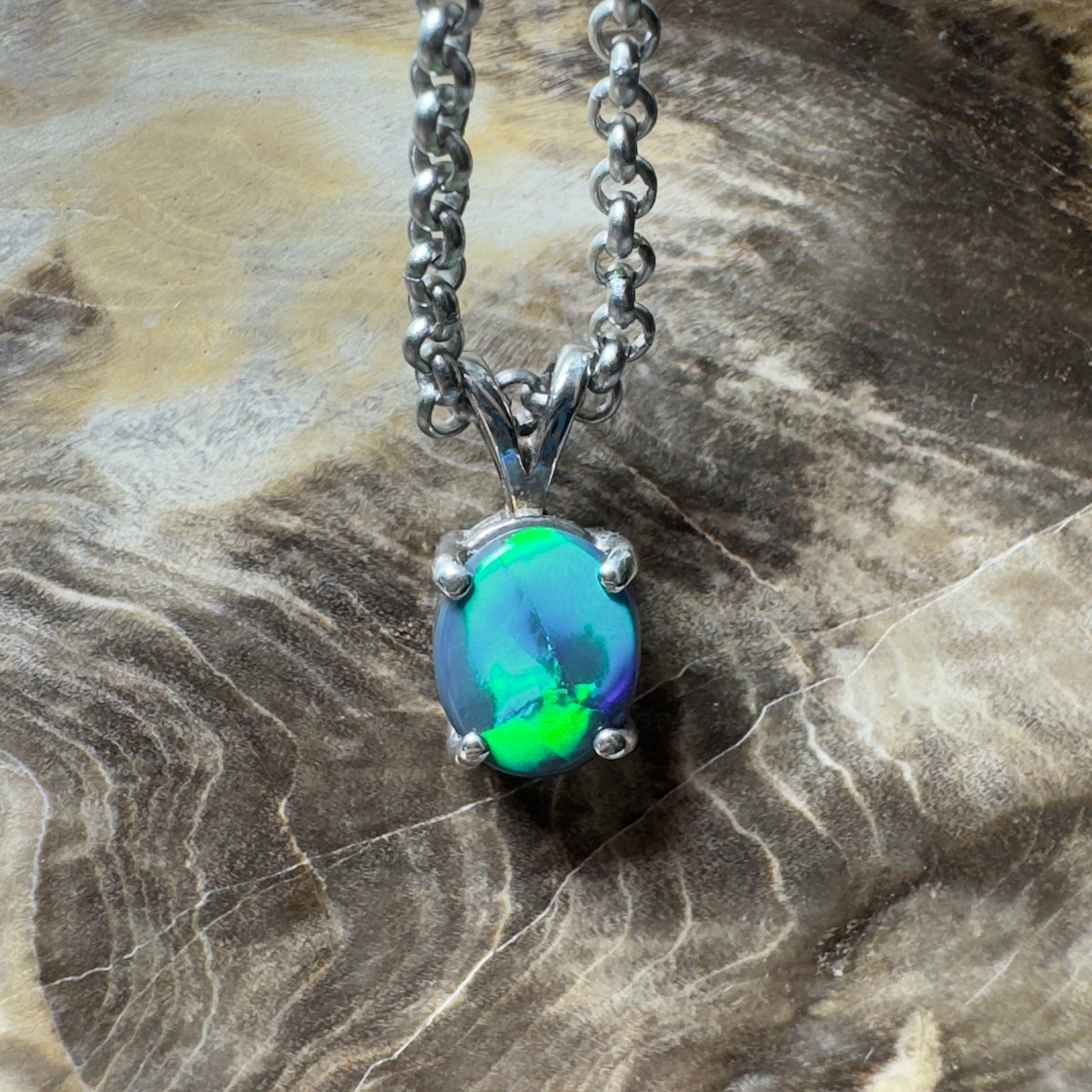 Talawanta Shadow ~ 1ct Lightning Ridge Black Opal 925 Silver Pendant