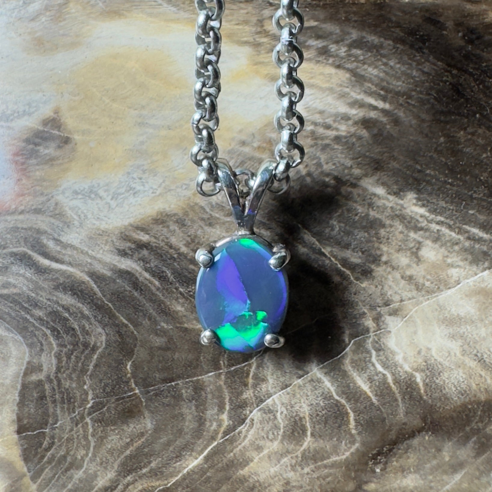 Talawanta Shadow ~ 1ct Lightning Ridge Black Opal 925 Silver Pendant