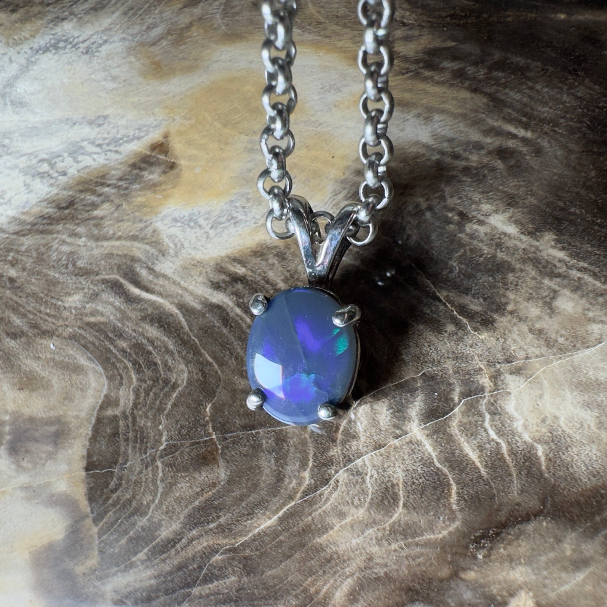 Talawanta Shadow ~ 1ct Lightning Ridge Black Opal 925 Silver Pendant