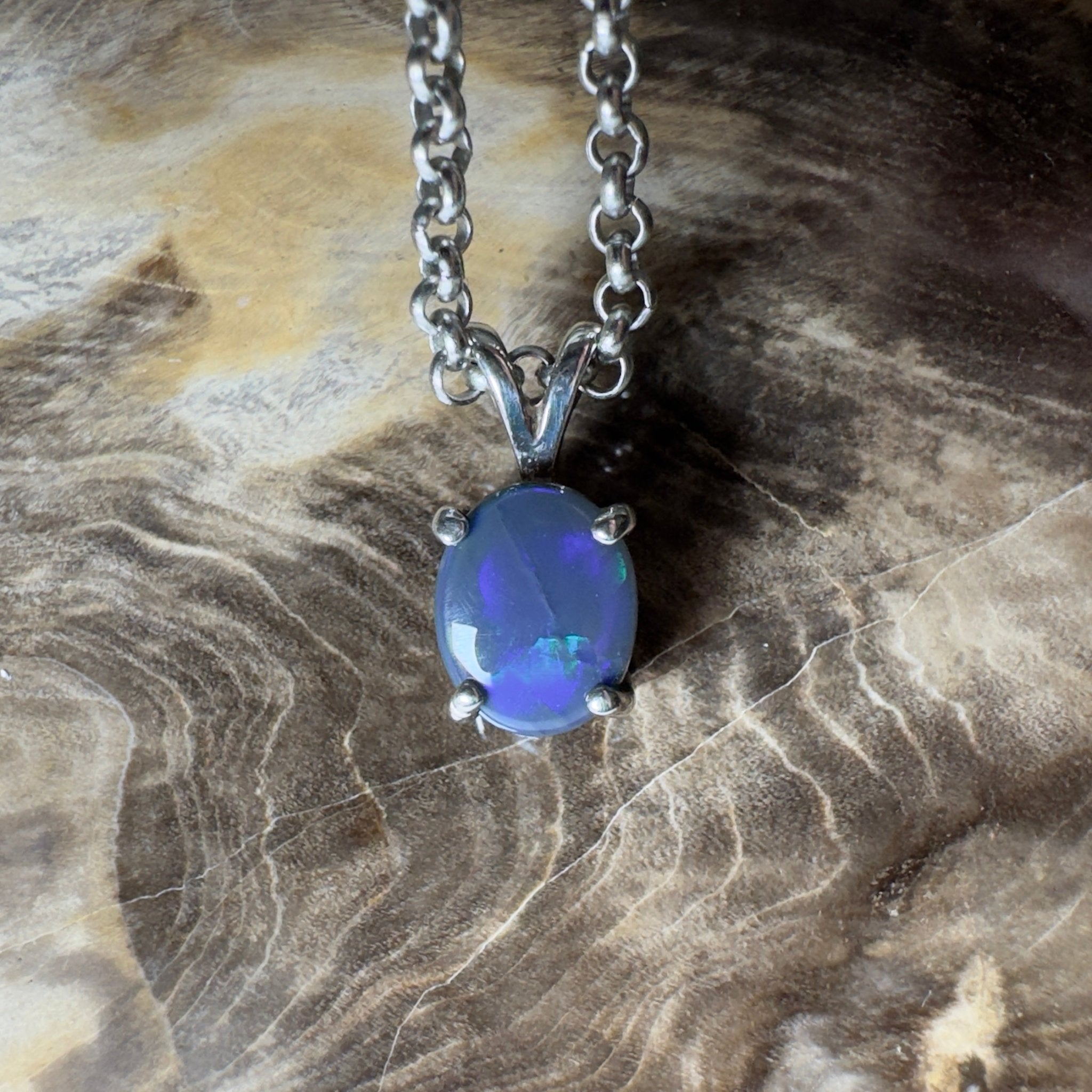 Talawanta Shadow ~ 1ct Lightning Ridge Black Opal 925 Silver Pendant