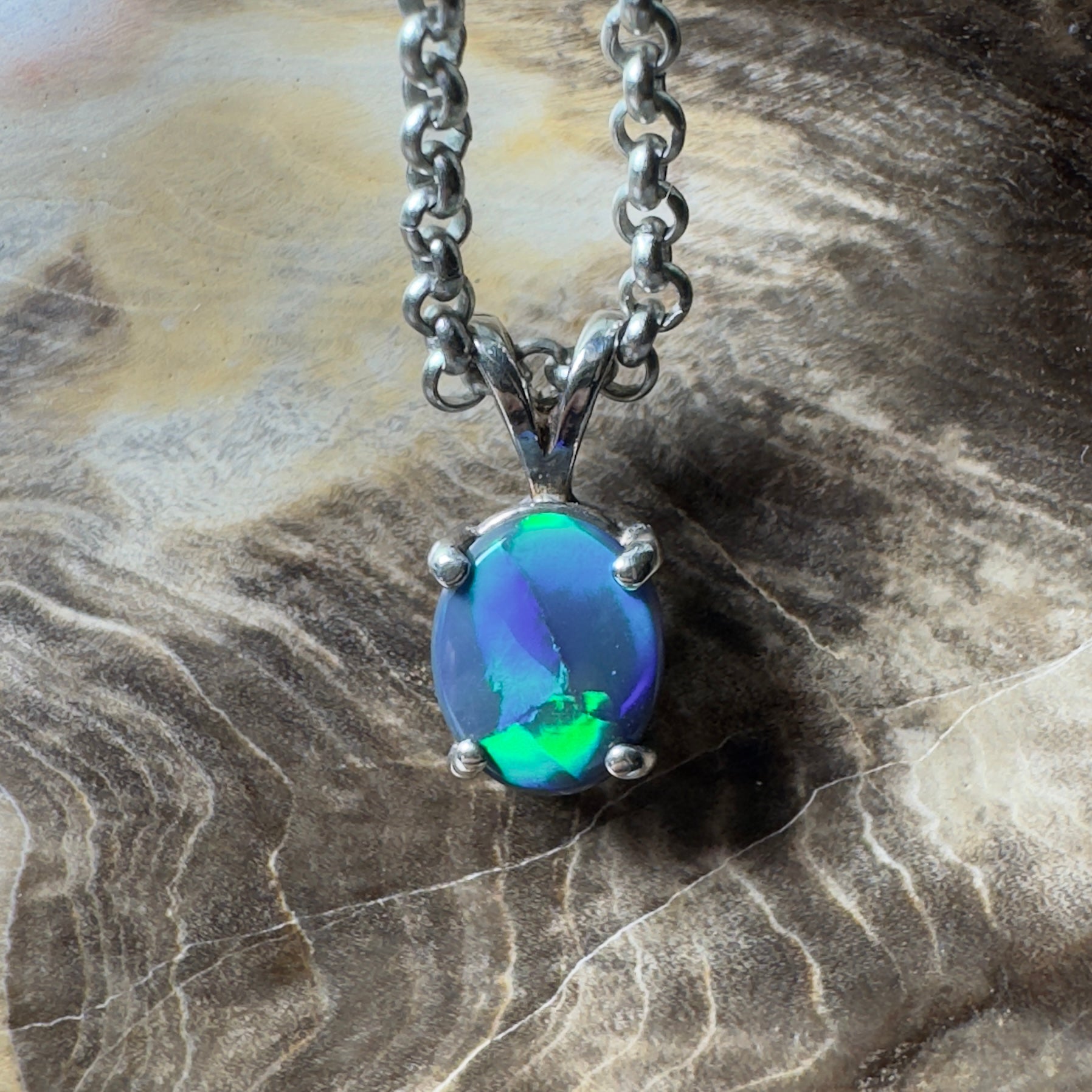 Talawanta Shadow ~ 1ct Lightning Ridge Black Opal 925 Silver Pendant