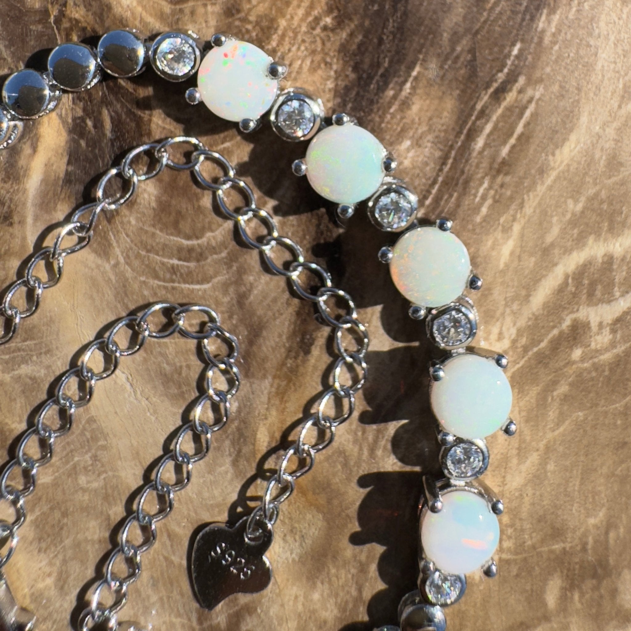 Tallaringa Line ~ 1.4ct Coober Pedy Opal and Cubic Zirconia 925 Sterling Silver Bracelet