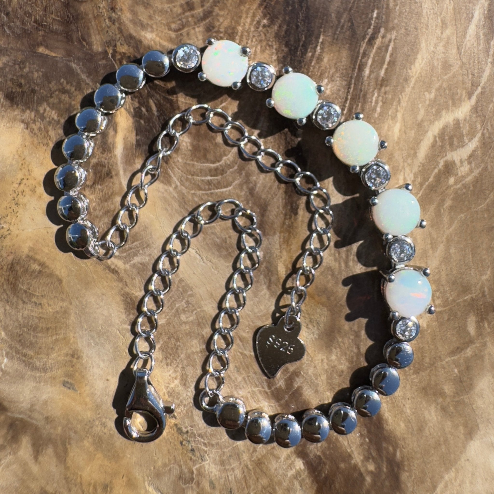 Tallaringa Line ~ 1.4ct Coober Pedy Opal and Cubic Zirconia 925 Sterling Silver Bracelet