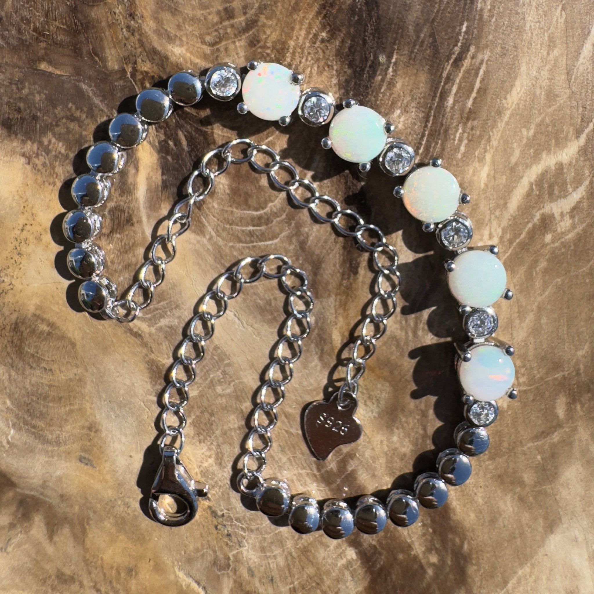 Tallaringa Line ~ 1.4ct Coober Pedy Opal and Cubic Zirconia 925 Sterling Silver Bracelet