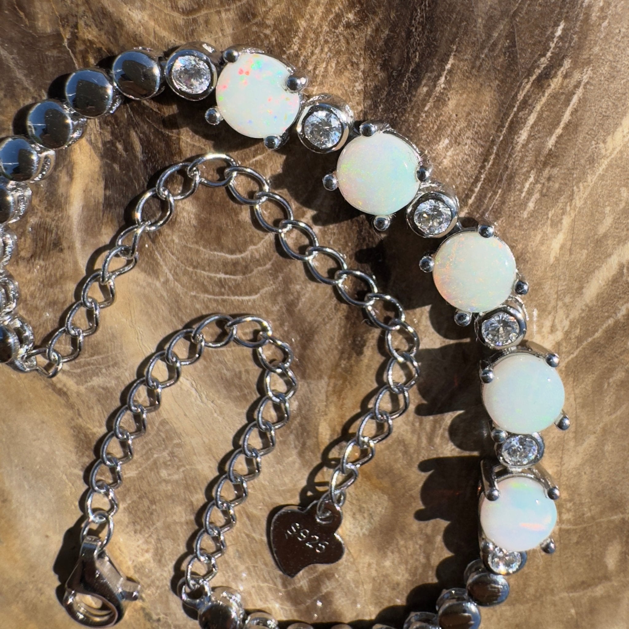 Tallaringa Line ~ 1.4ct Coober Pedy Opal and Cubic Zirconia 925 Sterling Silver Bracelet