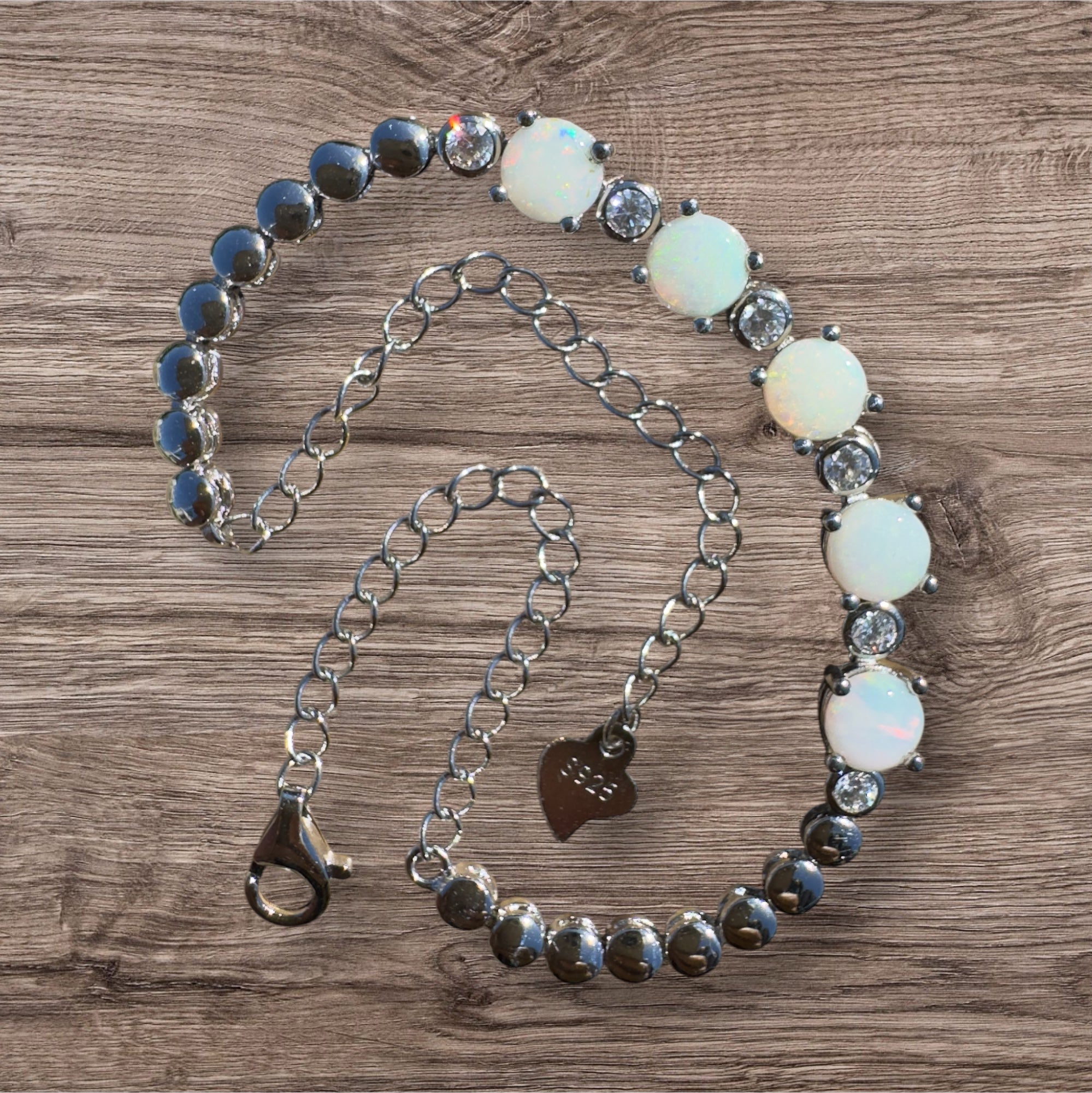 Tallaringa Line ~ 1.4ct Coober Pedy Opal and Cubic Zirconia 925 Sterling Silver Bracelet