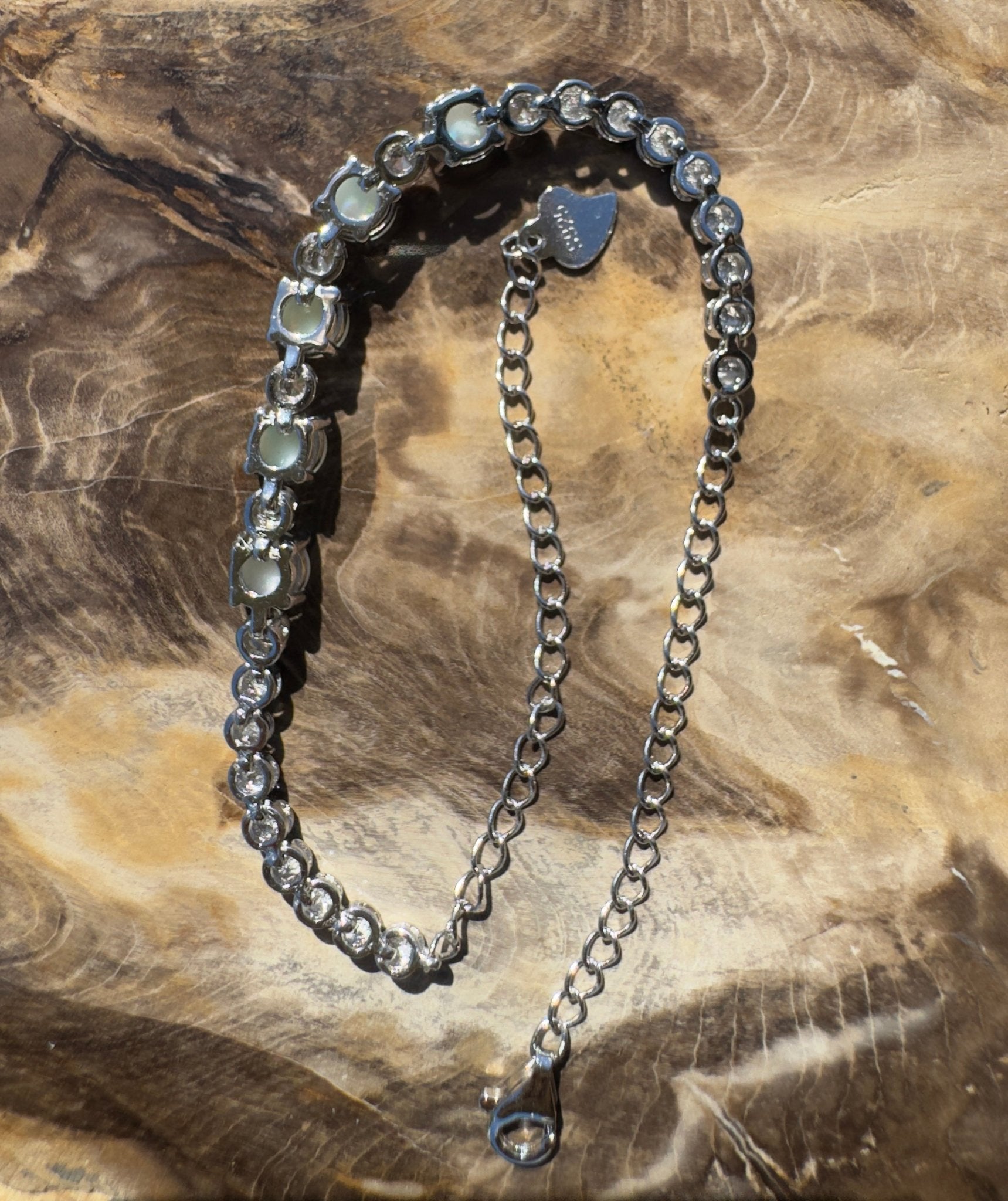 Tallaringa Line ~ 1.4ct Coober Pedy Opal and Cubic Zirconia 925 Sterling Silver Bracelet