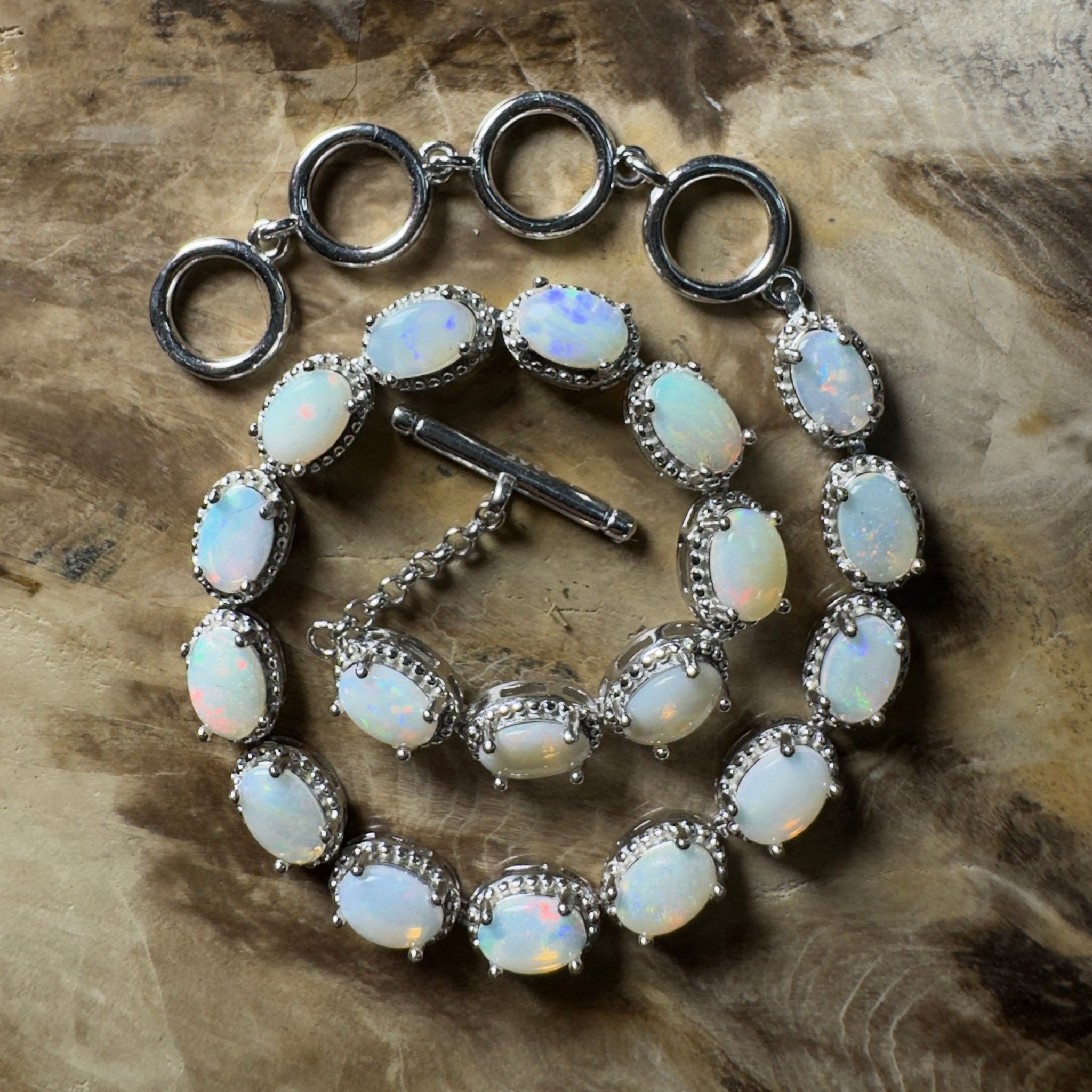 Tanami Dreaming ~ 5.4ct Coober Pedy Opal 925 Sterling Silver Bracelet