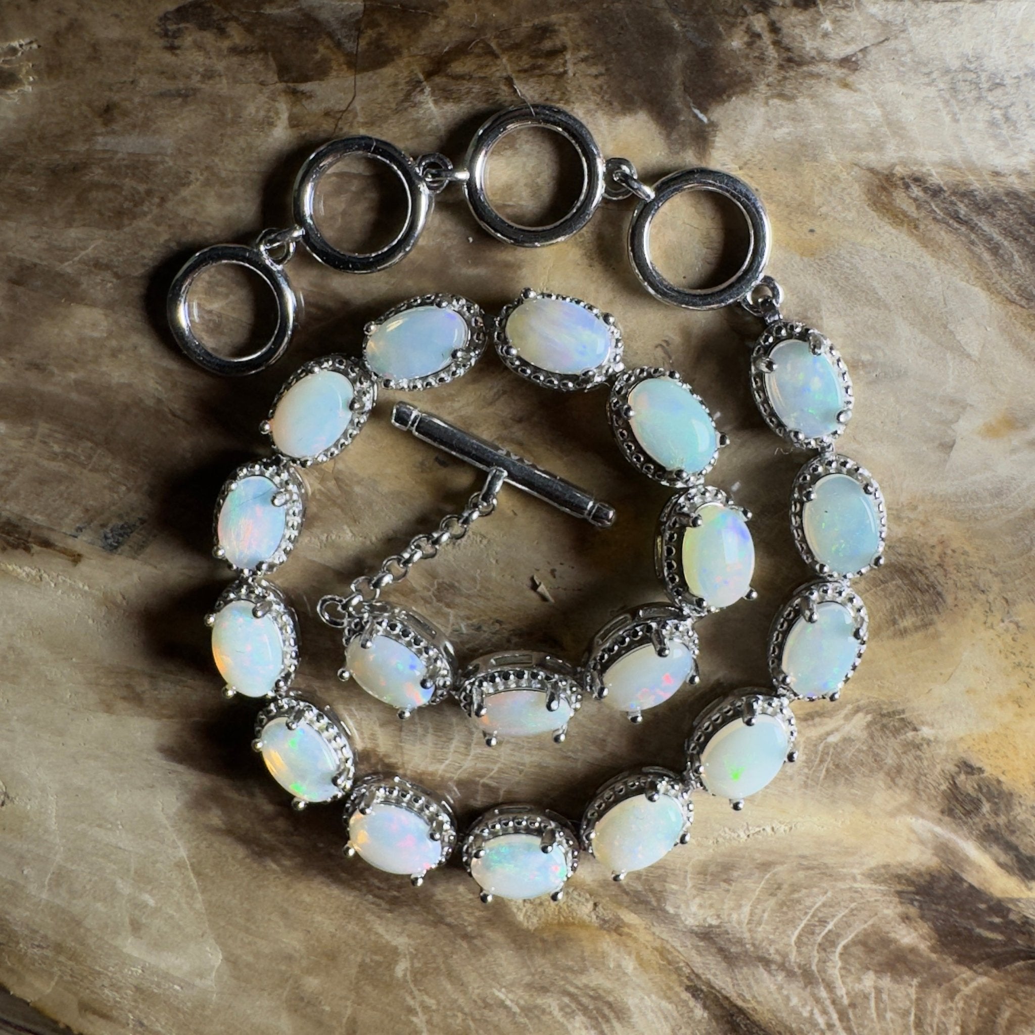 Tanami Dreaming ~ 5.4ct Coober Pedy Opal 925 Sterling Silver Bracelet