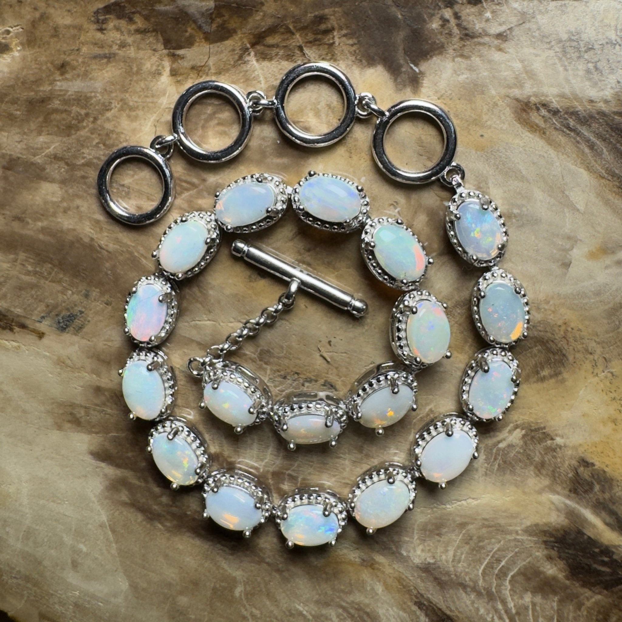 Tanami Dreaming ~ 5.4ct Coober Pedy Opal 925 Sterling Silver Bracelet