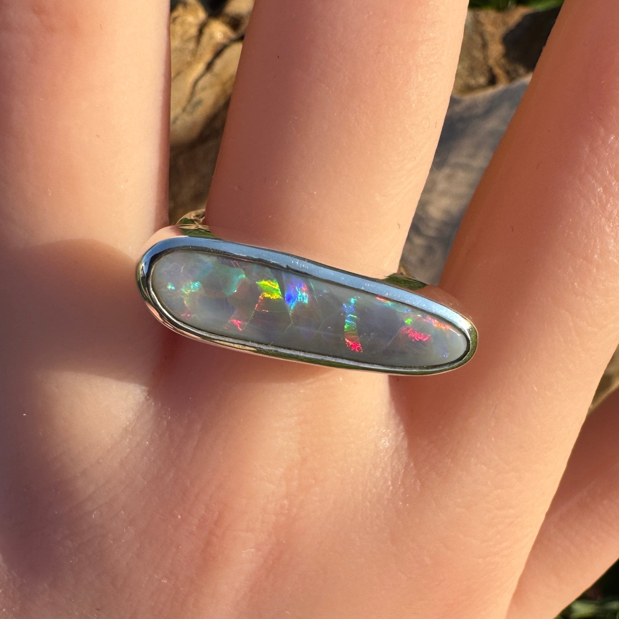 Tanami Nightfall ~ 4.2ct Solid Lightning Ridge Semi Black Opal 925 Sterling Silver Ring