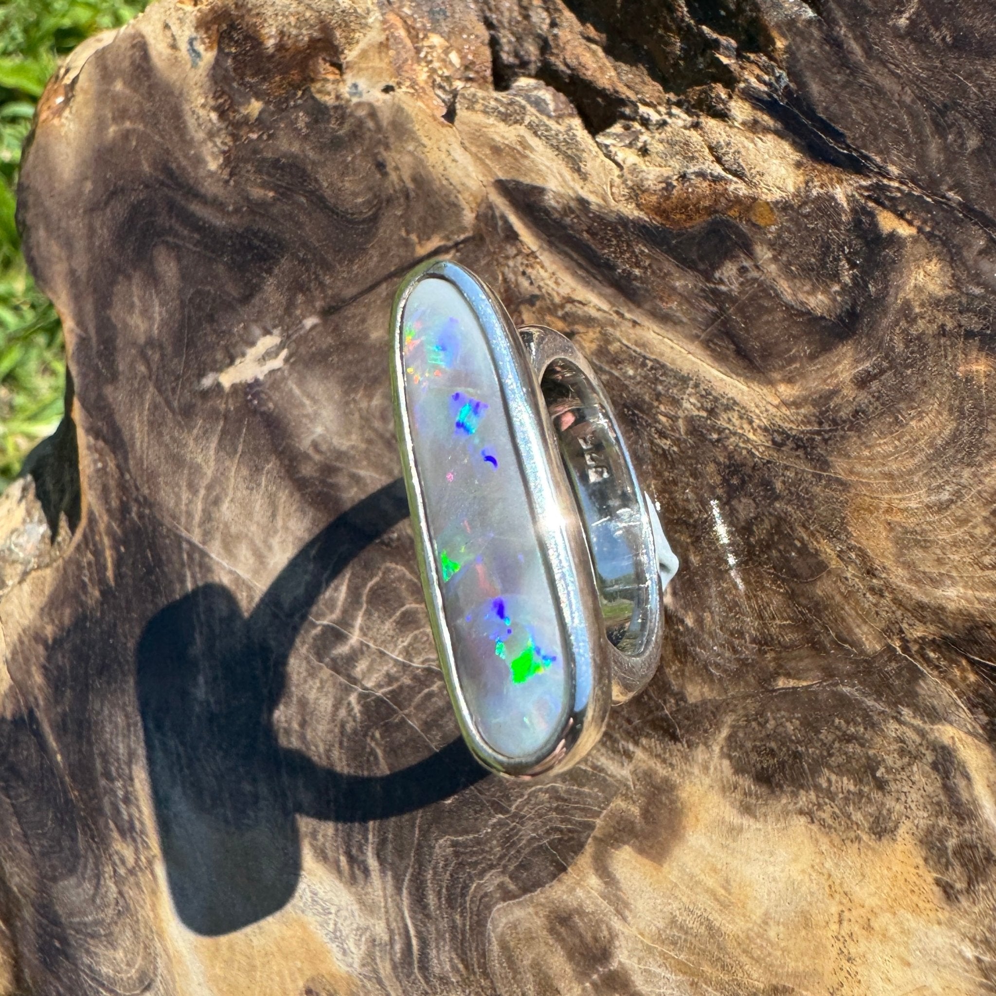 Tanami Nightfall ~ 4.2ct Solid Lightning Ridge Semi Black Opal 925 Sterling Silver Ring
