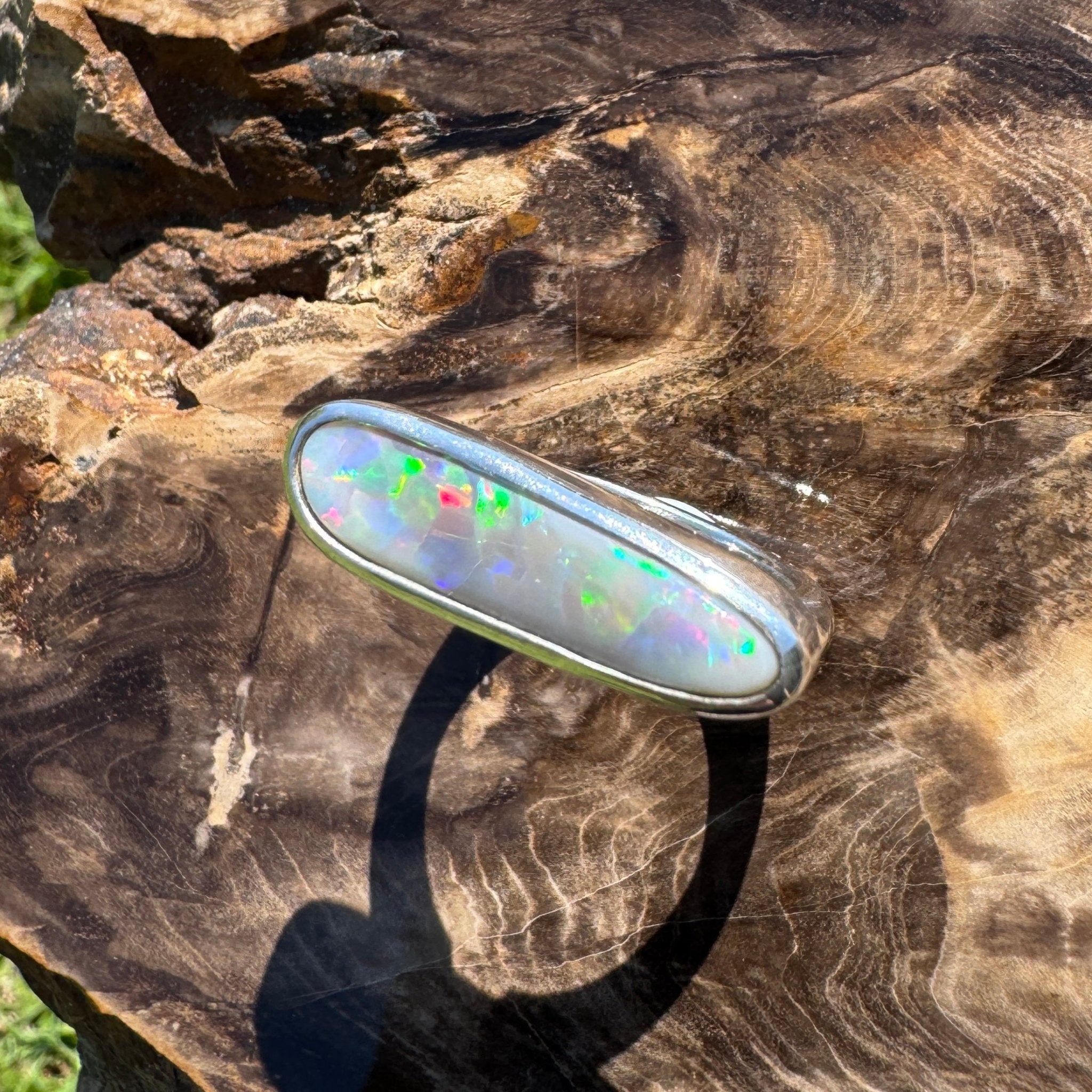 Tanami Nightfall ~ 4.2ct Solid Lightning Ridge Semi Black Opal 925 Sterling Silver Ring