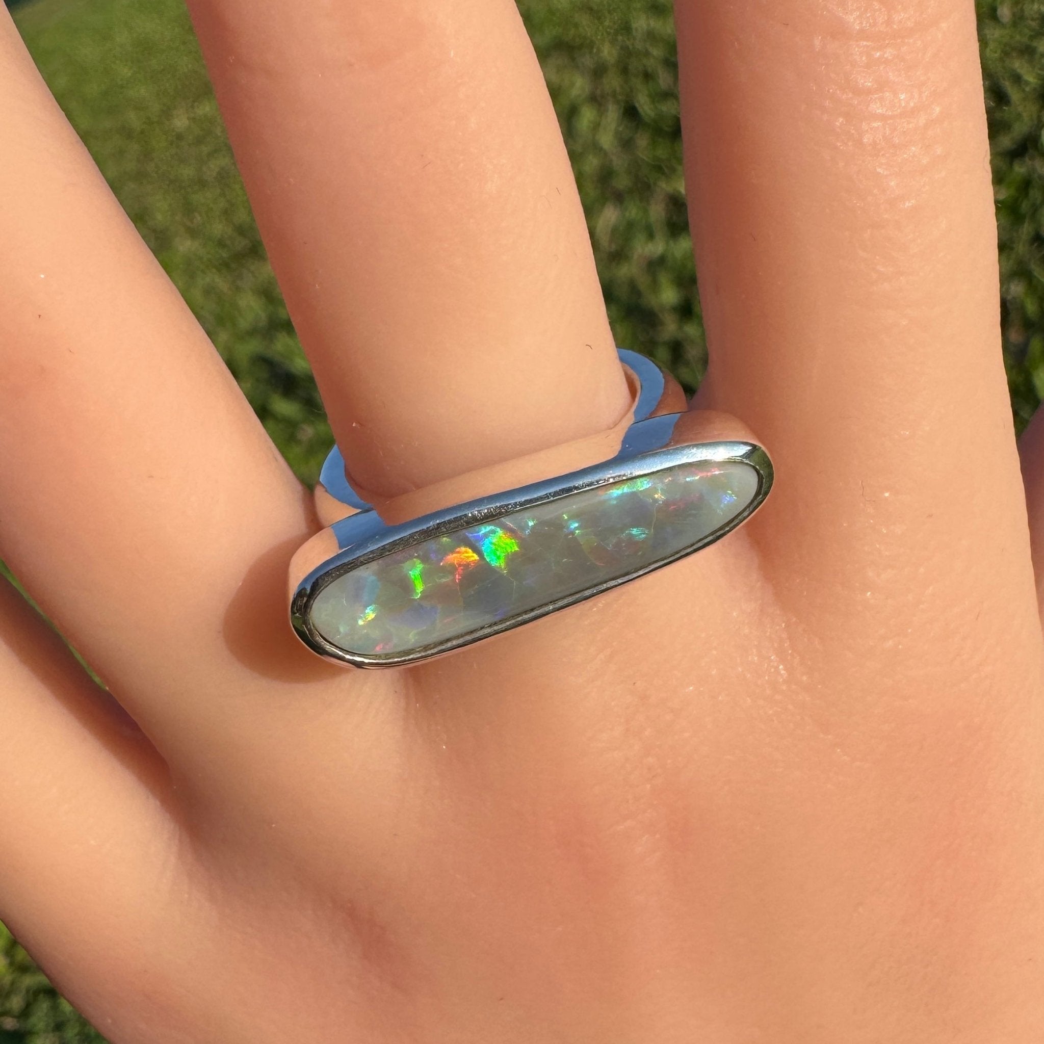 Tanami Nightfall ~ 4.2ct Solid Lightning Ridge Semi Black Opal 925 Sterling Silver Ring