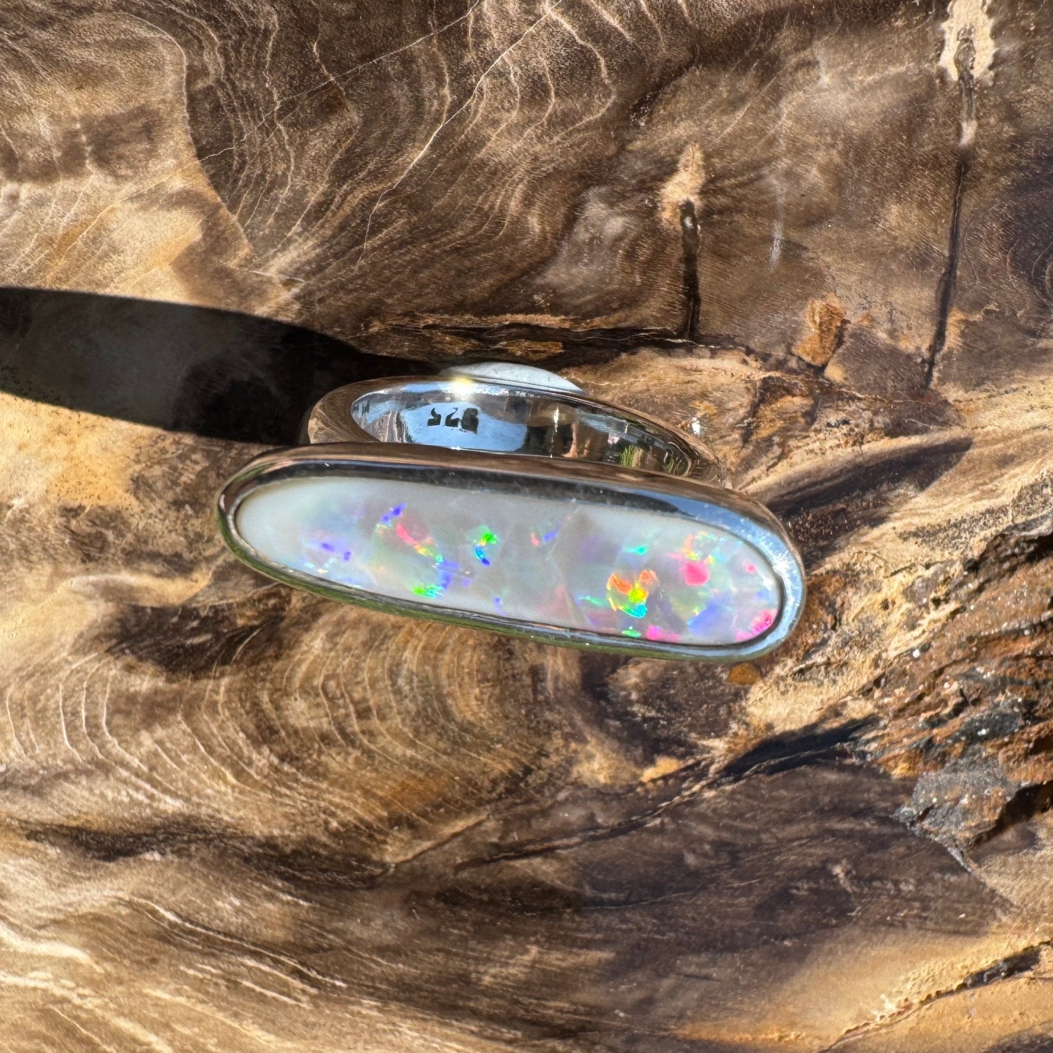 Tanami Nightfall ~ 4.2ct Solid Lightning Ridge Semi Black Opal 925 Sterling Silver Ring