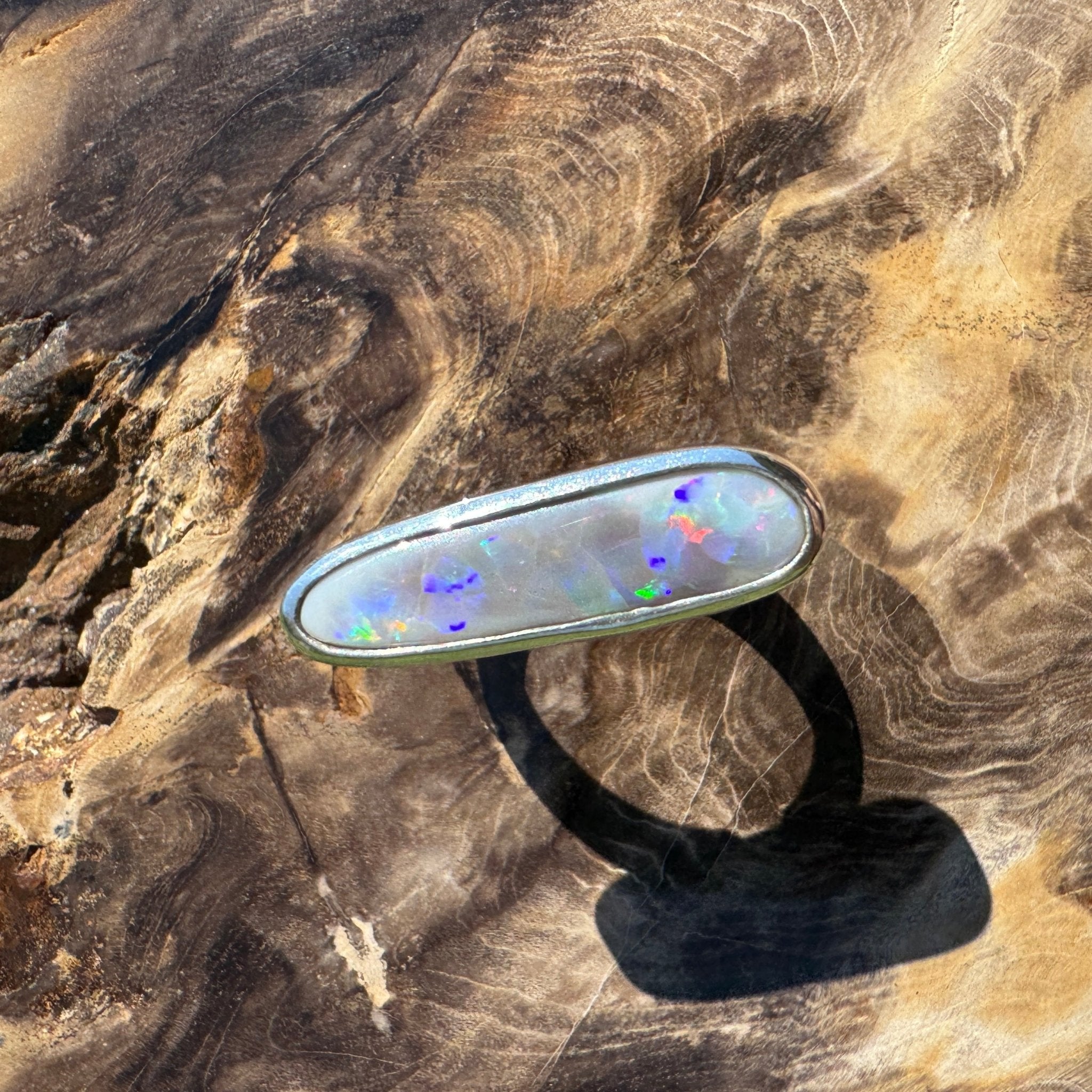 Tanami Nightfall ~ 4.2ct Solid Lightning Ridge Semi Black Opal 925 Sterling Silver Ring