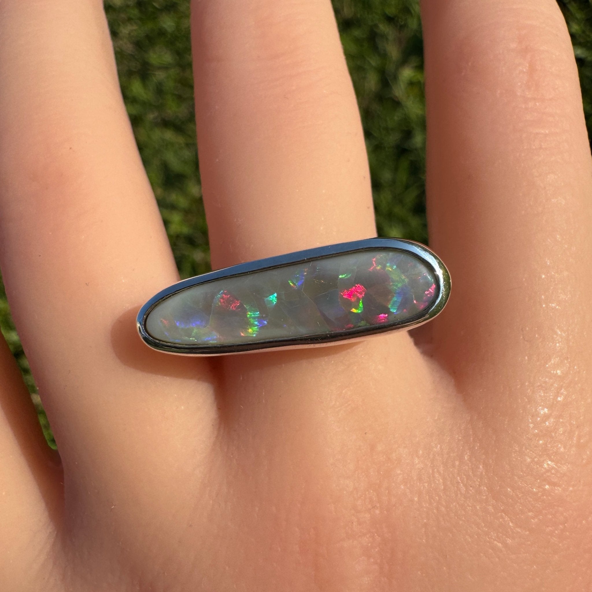 Tanami Nightfall ~ 4.2ct Solid Lightning Ridge Semi Black Opal 925 Sterling Silver Ring