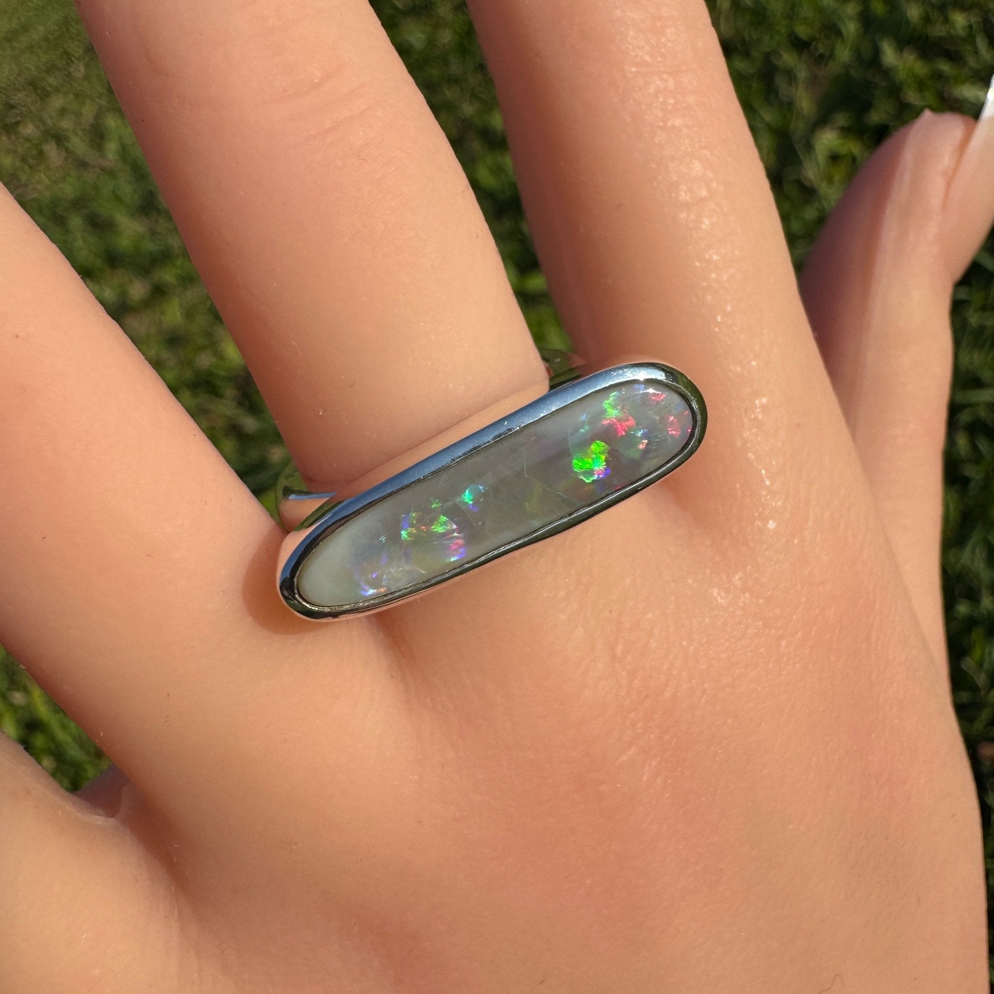 Tanami Nightfall ~ 4.2ct Solid Lightning Ridge Semi Black Opal 925 Sterling Silver Ring
