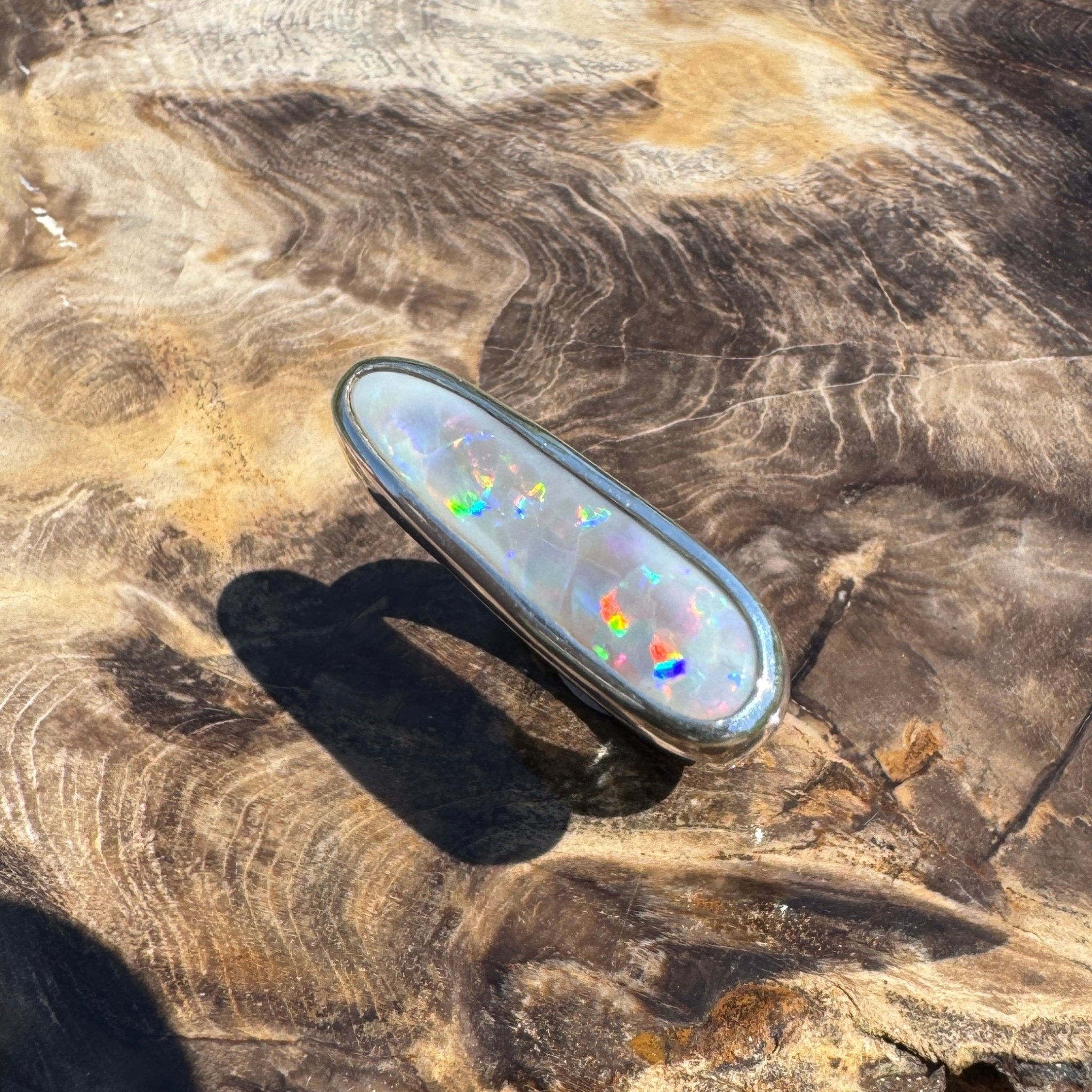 Tanami Nightfall ~ 4.2ct Solid Lightning Ridge Semi Black Opal 925 Sterling Silver Ring