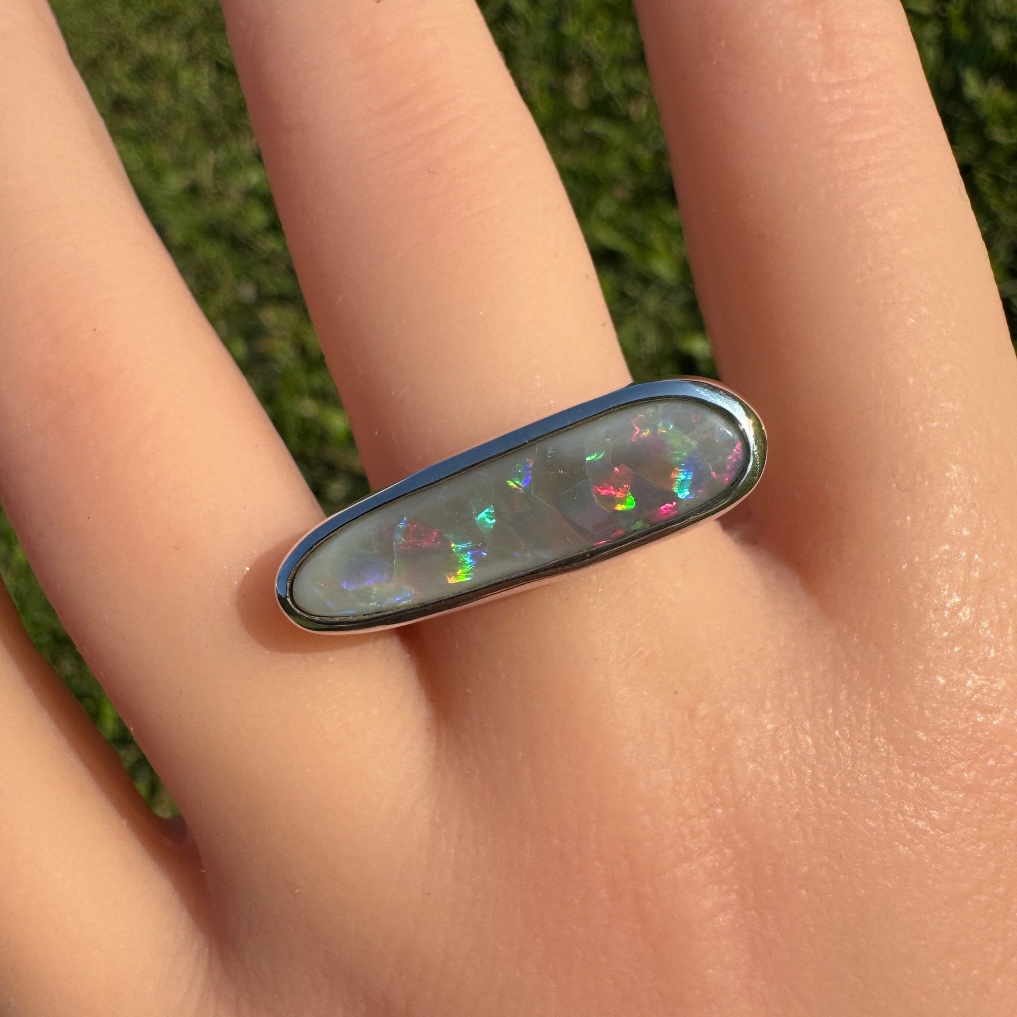 Tanami Nightfall ~ 4.2ct Solid Lightning Ridge Semi Black Opal 925 Sterling Silver Ring