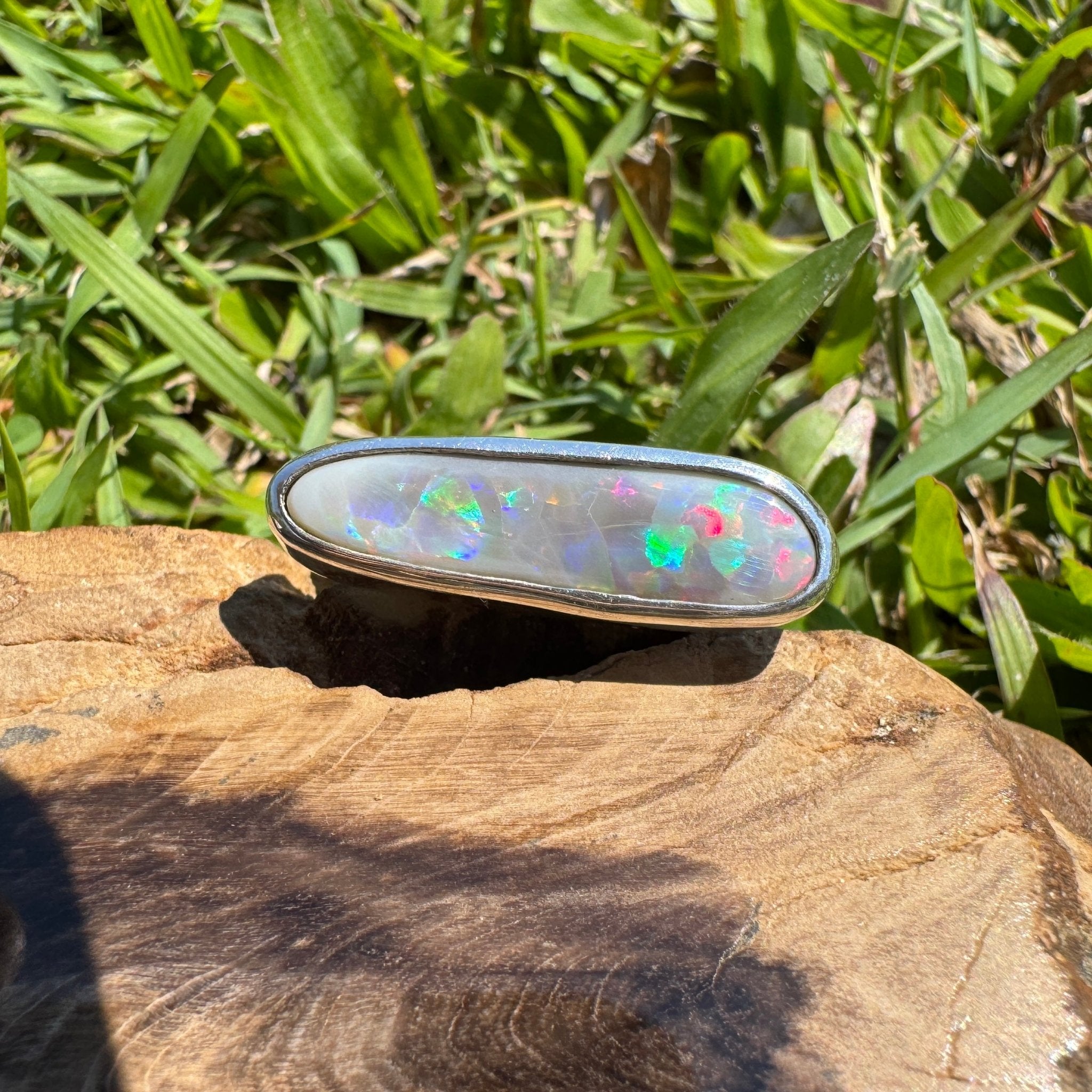 Tanami Nightfall ~ 4.2ct Solid Lightning Ridge Semi Black Opal 925 Sterling Silver Ring