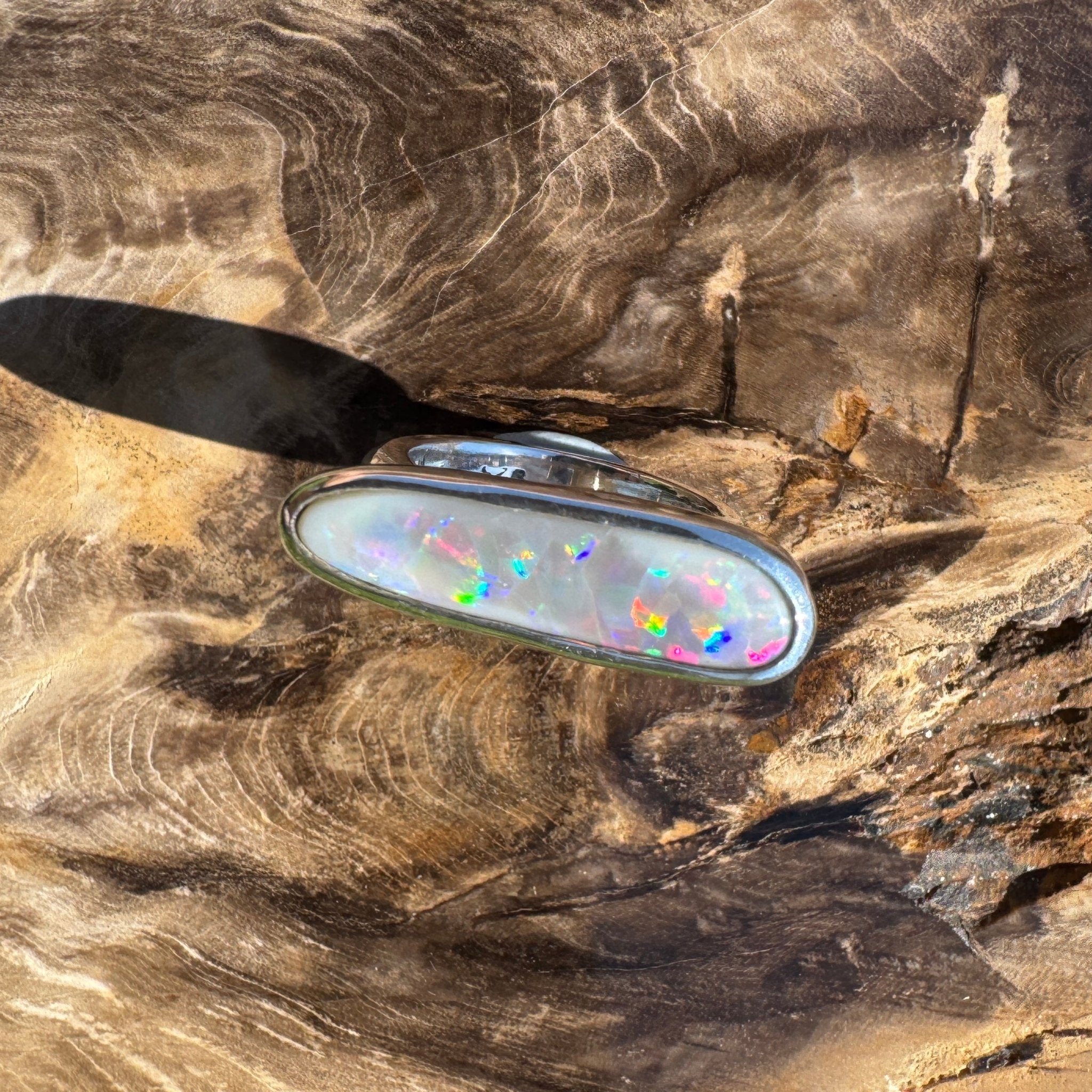 Tanami Nightfall ~ 4.2ct Solid Lightning Ridge Semi Black Opal 925 Sterling Silver Ring