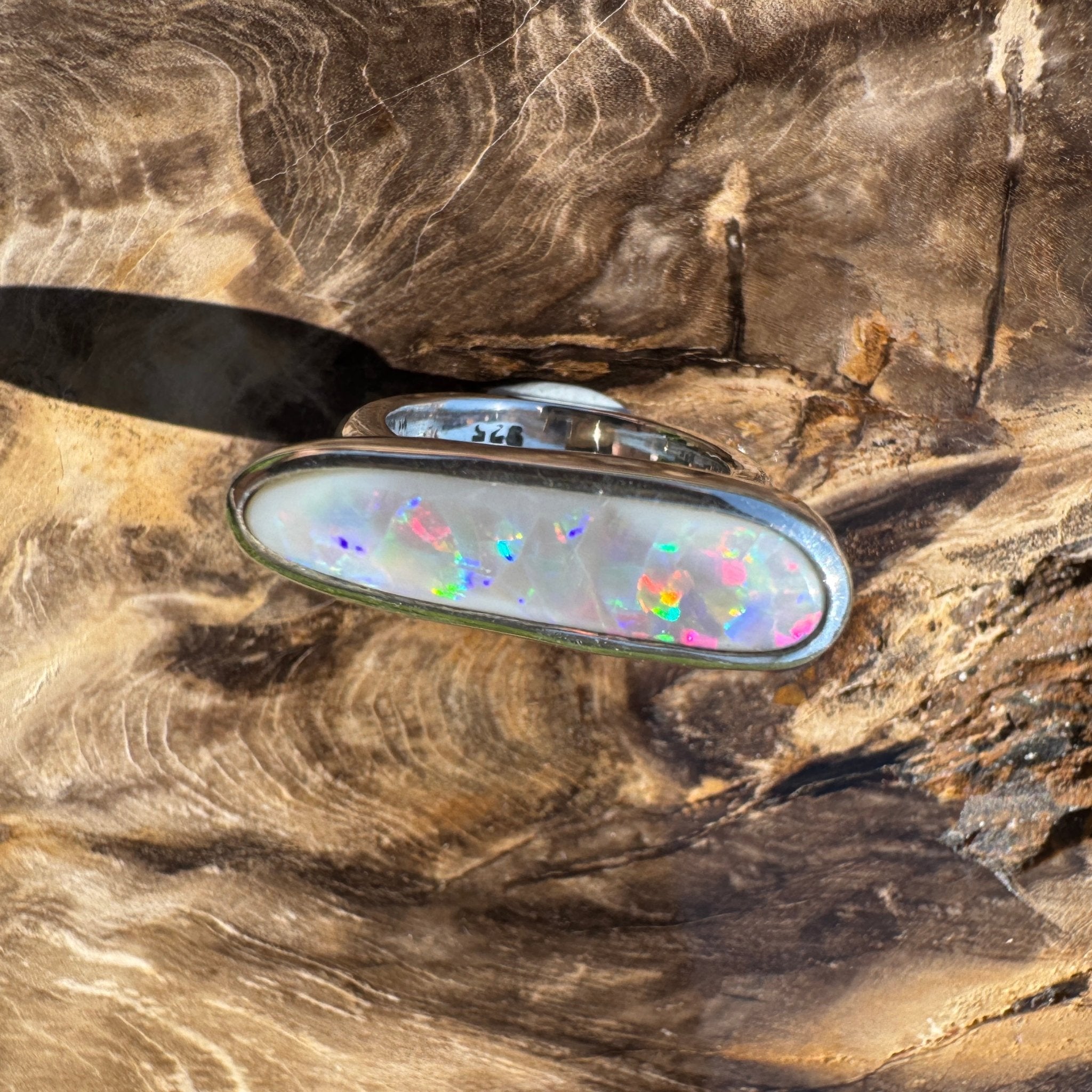 Tanami Nightfall ~ 4.2ct Solid Lightning Ridge Semi Black Opal 925 Sterling Silver Ring