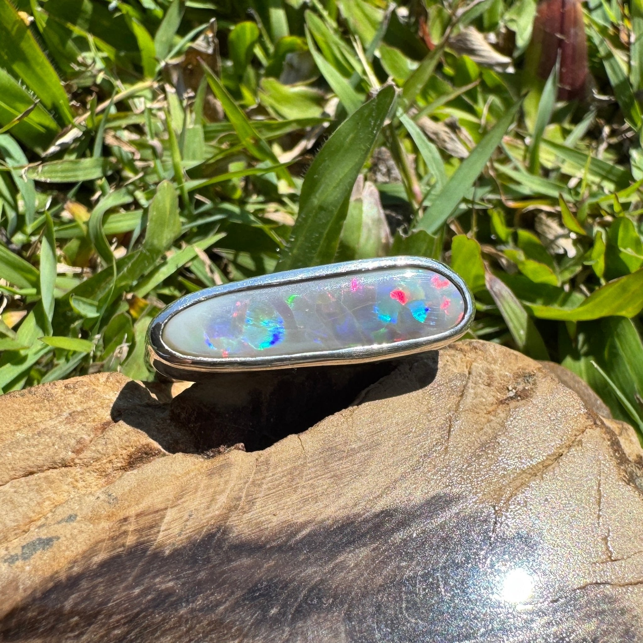 Tanami Nightfall ~ 4.2ct Solid Lightning Ridge Semi Black Opal 925 Sterling Silver Ring