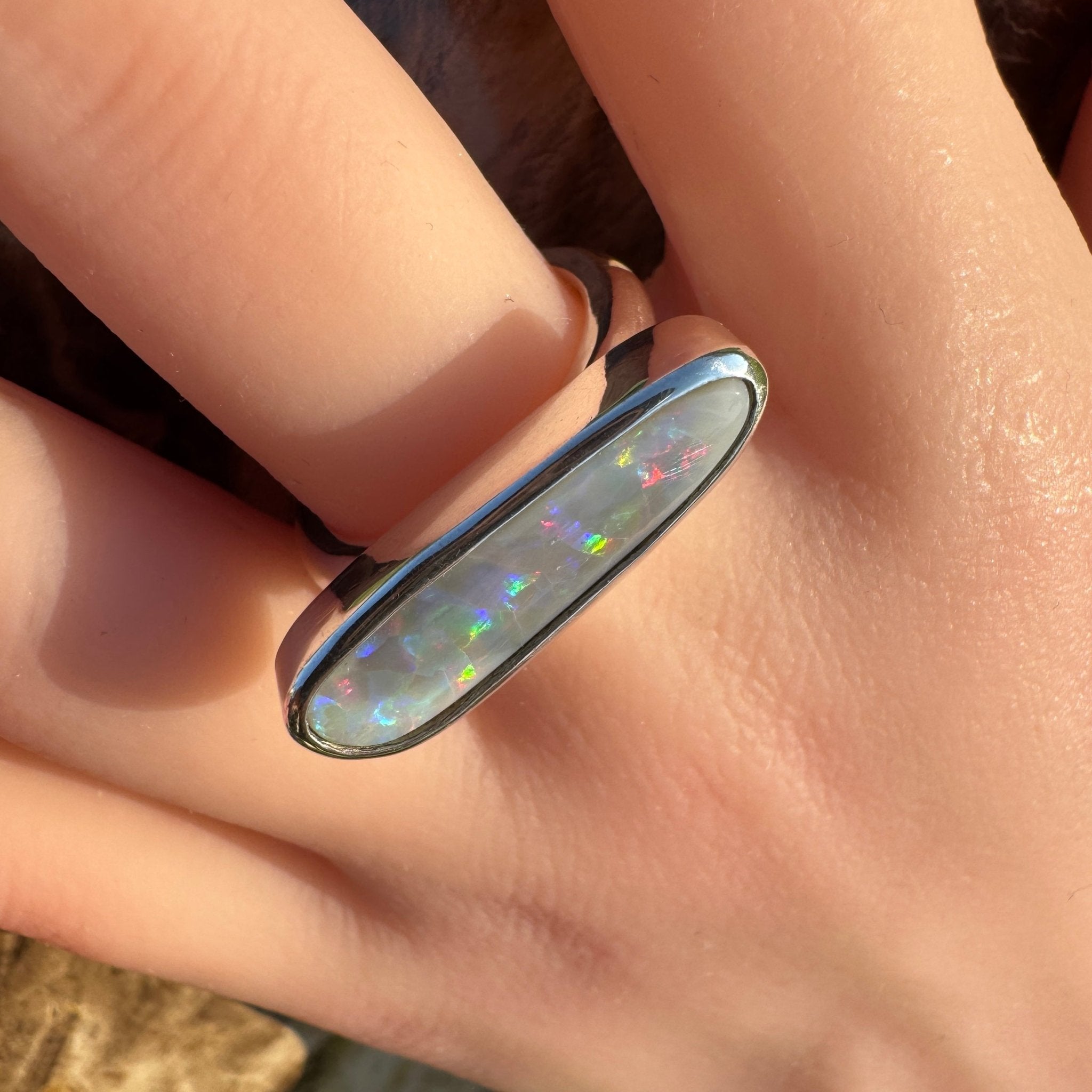 Tanami Nightfall ~ 4.2ct Solid Lightning Ridge Semi Black Opal 925 Sterling Silver Ring
