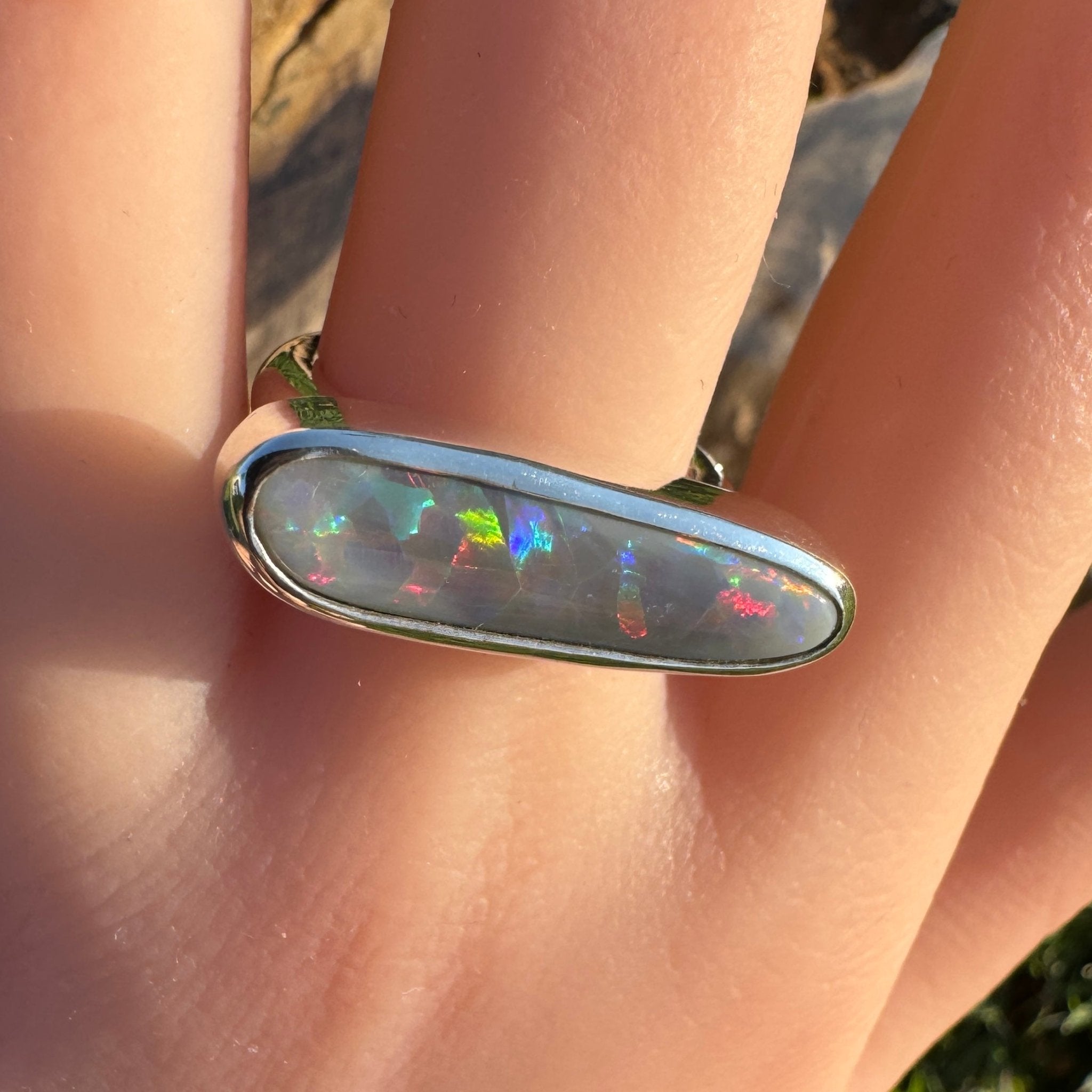 Tanami Nightfall ~ 4.2ct Solid Lightning Ridge Semi Black Opal 925 Sterling Silver Ring