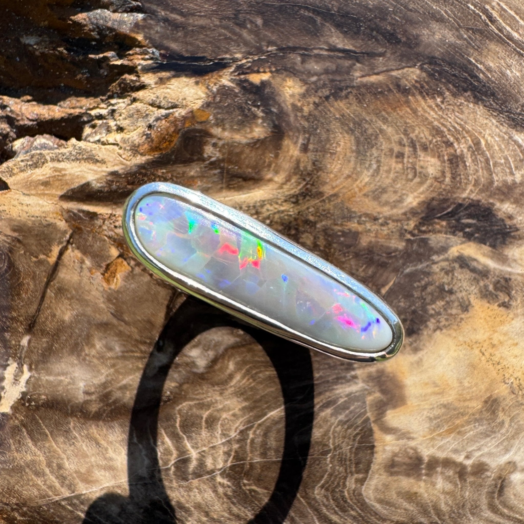 Tanami Nightfall ~ 4.2ct Solid Lightning Ridge Semi Black Opal 925 Sterling Silver Ring