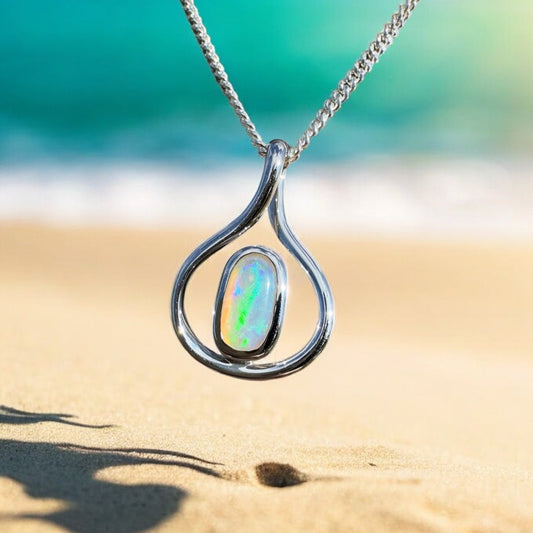 Tarkine Glow ~ 1ct Solid Coober Pedy Crystal Opal 925 Sterling Silver Pendant Necklace